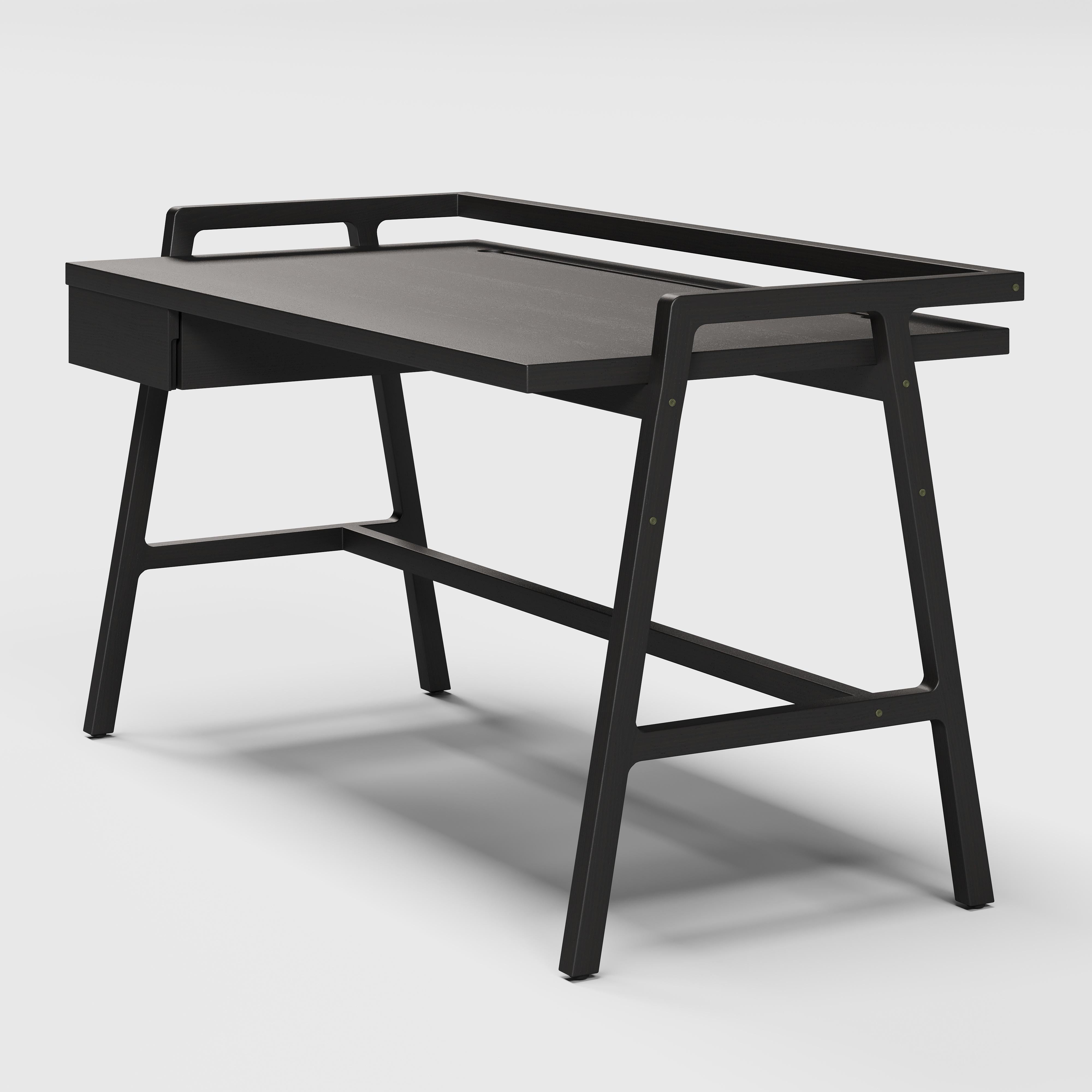 The Hemm desk is an exercise in simplicity, refinement and the necessary details to support daily life. The accessory flute is a seamless way to charge and display your smaller items such as phone and smart pad. While the drawer configurations and