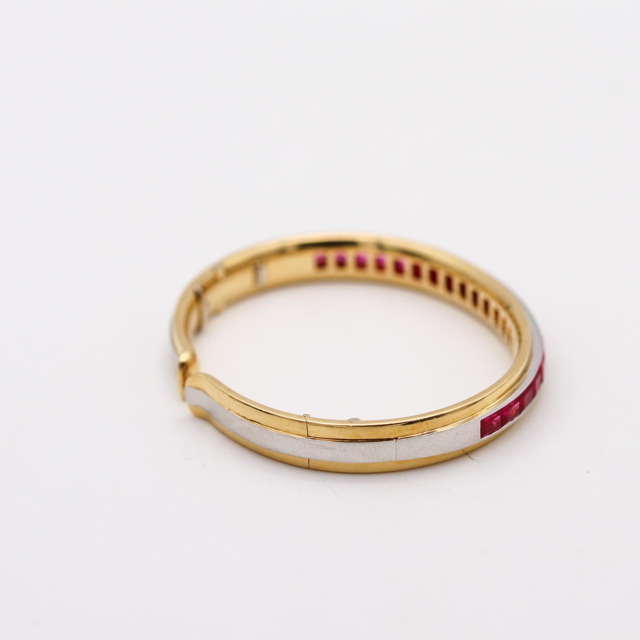 Hemmerle Bangle Bracelet In 18Kt Gold And Platinum With 22.65 Ctw Red Rubies In Excellent Condition For Sale In Miami, FL