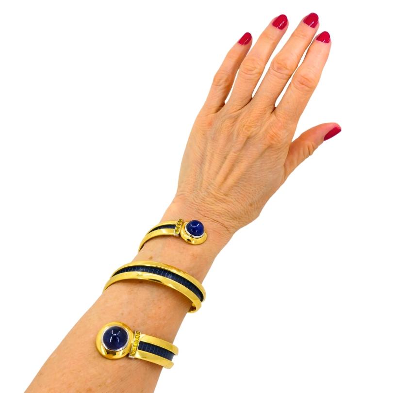 Bracciale Hemmerle Spiral Design Oro 18k Zaffiro Pelle Estate Jewelry in vendita 5