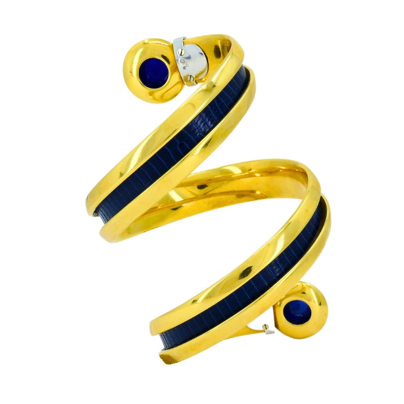 Bracciale Hemmerle Spiral Design Oro 18k Zaffiro Pelle Estate Jewelry In condizioni ottime in vendita a Beverly Hills, CA