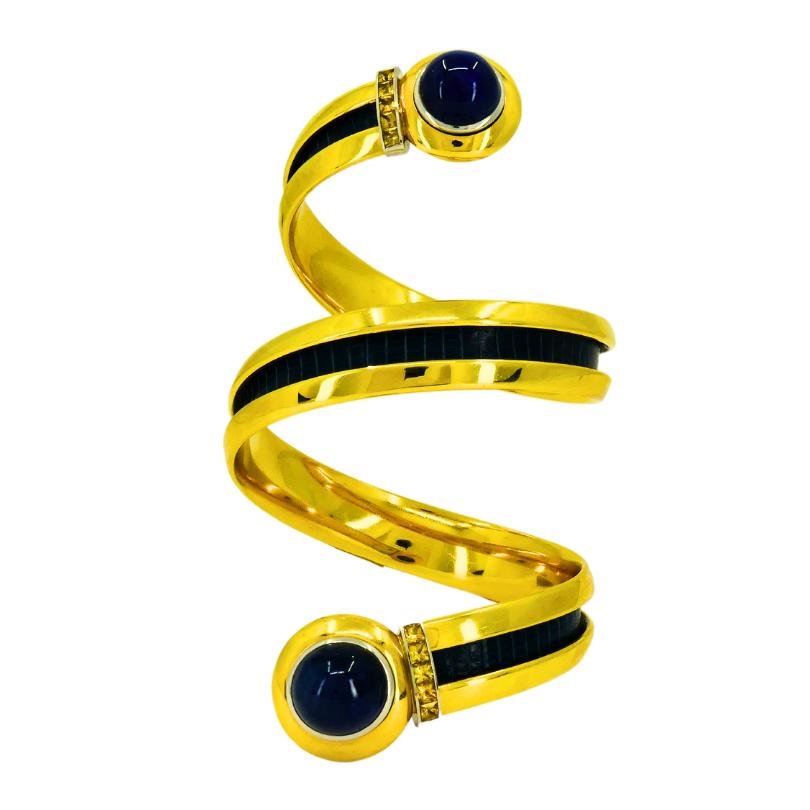 da uomo o donna Bracciale Hemmerle Spiral Design Oro 18k Zaffiro Pelle Estate Jewelry in vendita
