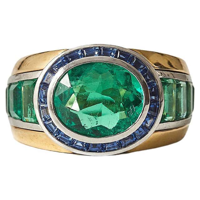 1980s ‘Toi-et-Moi’ Emerald, Sapphire and Diamond Gold Ring. For Sale at ...