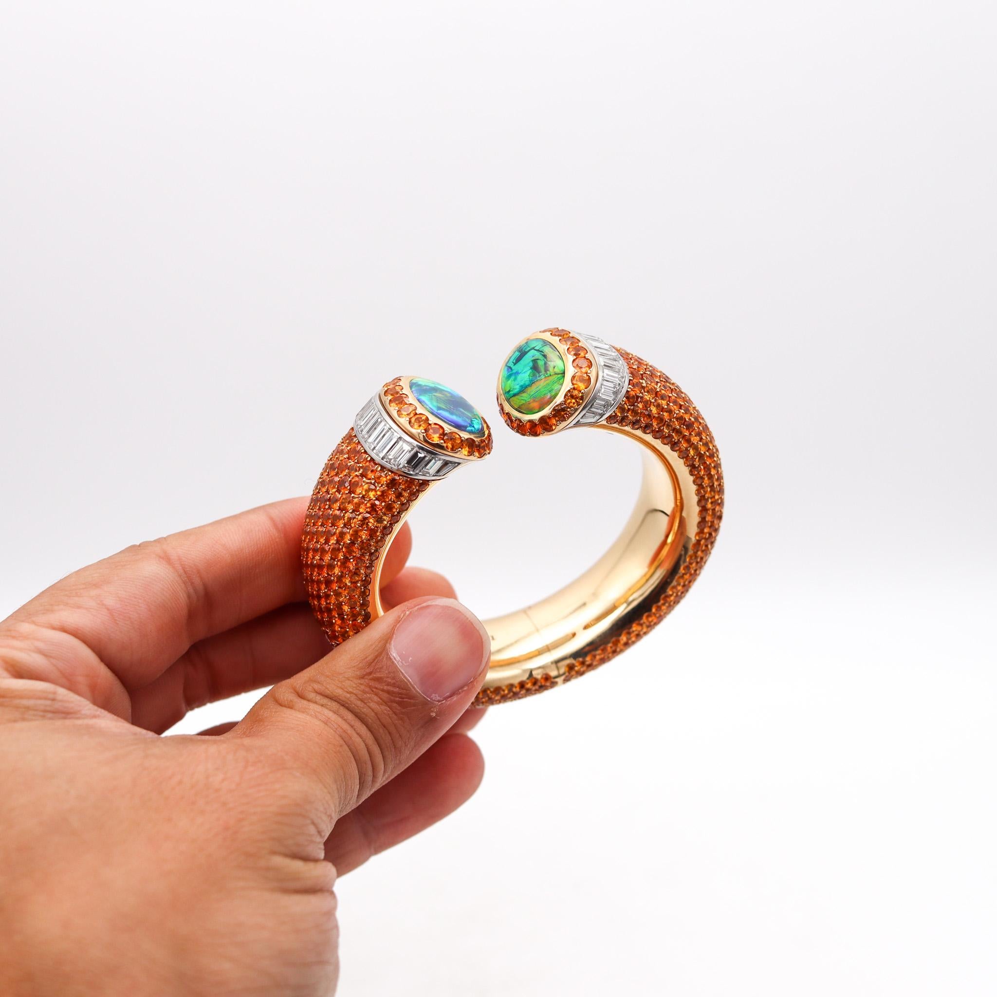 Hemmerle Mandarin Garnets Cuff Bracelet In 18Kt Gold Platinum Diamonds And Opals For Sale 2