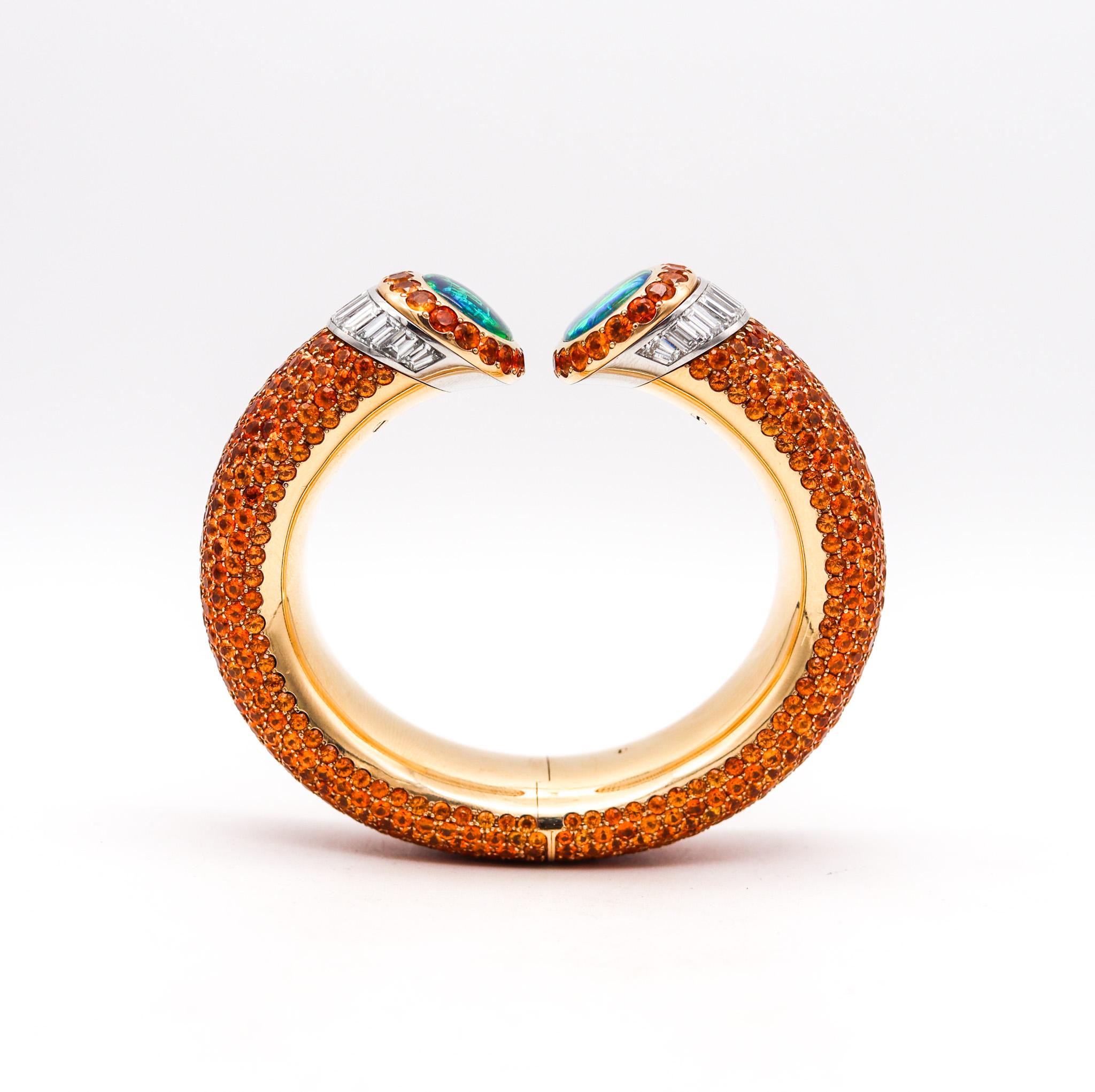 Hemmerle Mandarin Garnets Cuff Bracelet In 18Kt Gold Platinum Diamonds And Opals For Sale 3