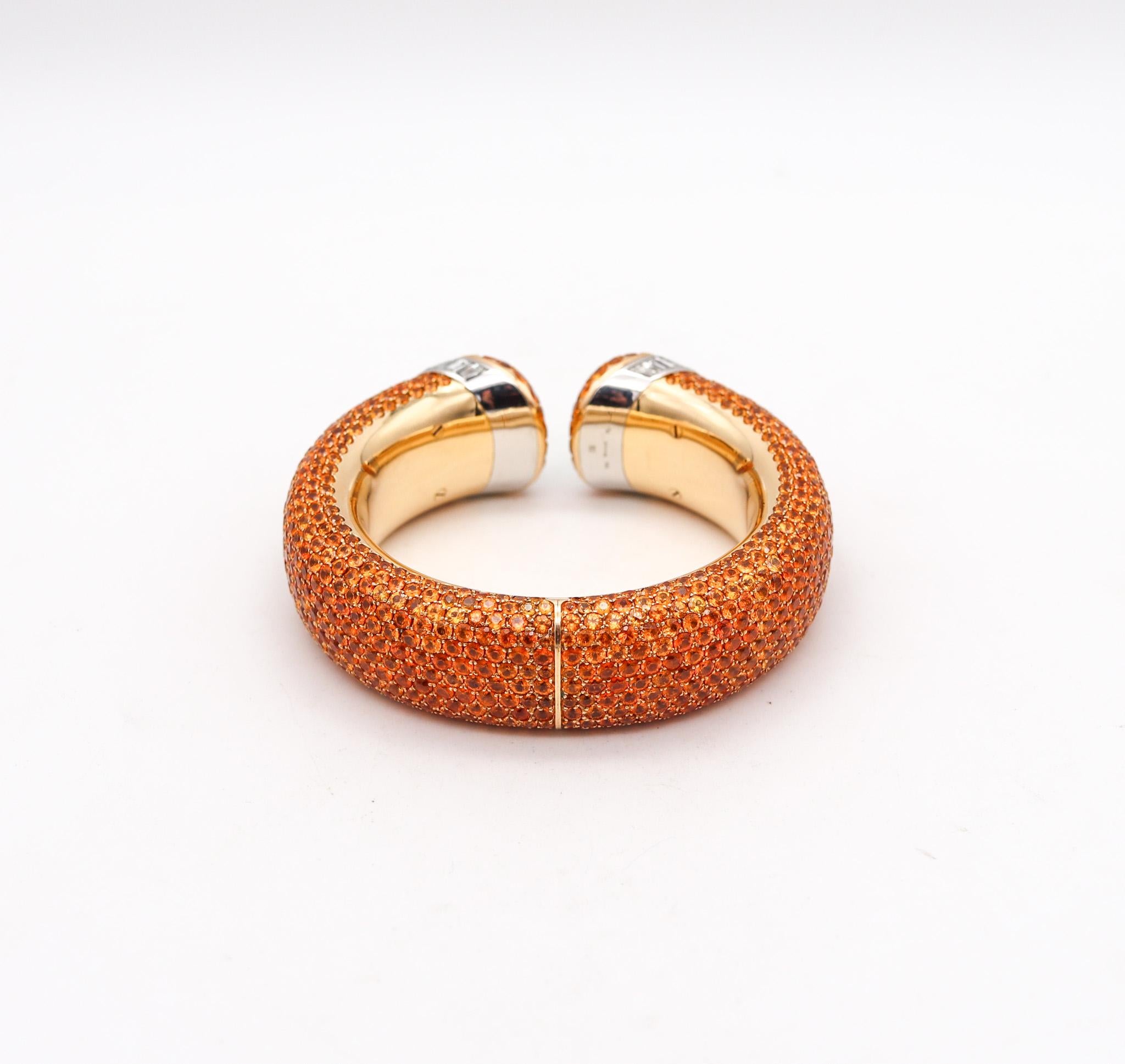 Women's Hemmerle Mandarin Garnets Cuff Bracelet In 18Kt Gold Platinum Diamonds And Opals For Sale