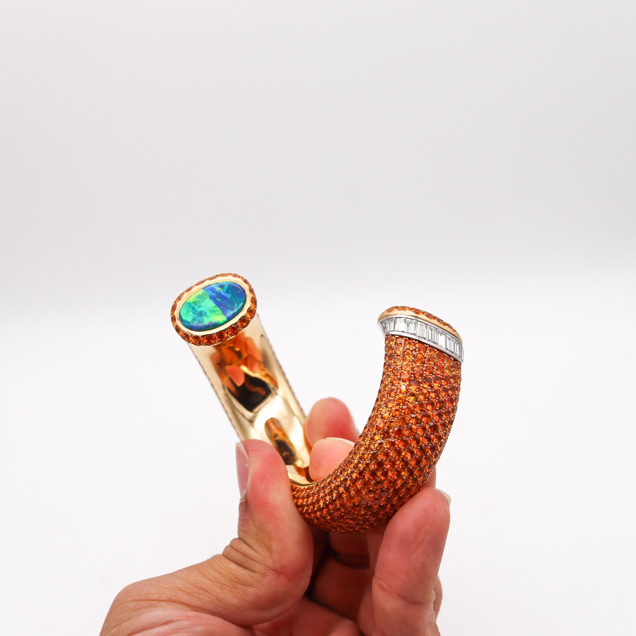 Hemmerle Mandarin Garnets Cuff Bracelet In 18Kt Gold Platinum Diamonds And Opals For Sale 1