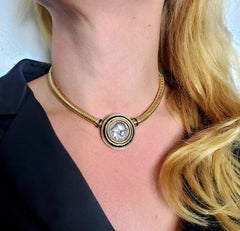 Hemmerle München 1970 Antike Münze-Halskette 18Kt Gold und Platin mit Saphiren