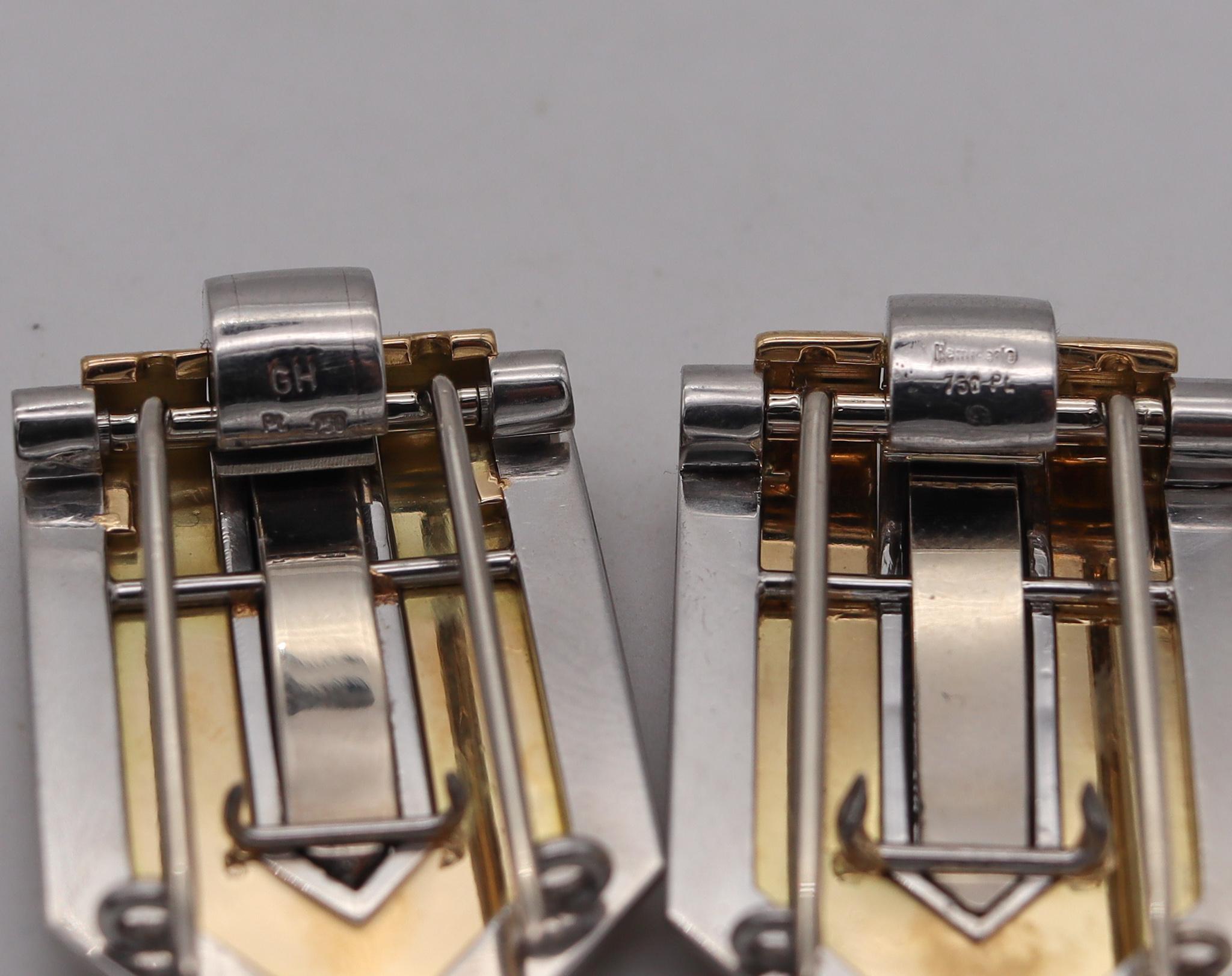 Women's or Men's Hemmerle Munich 1970 Geometric Pair of Dress Clips in 18Kt Gold and Platinum For Sale