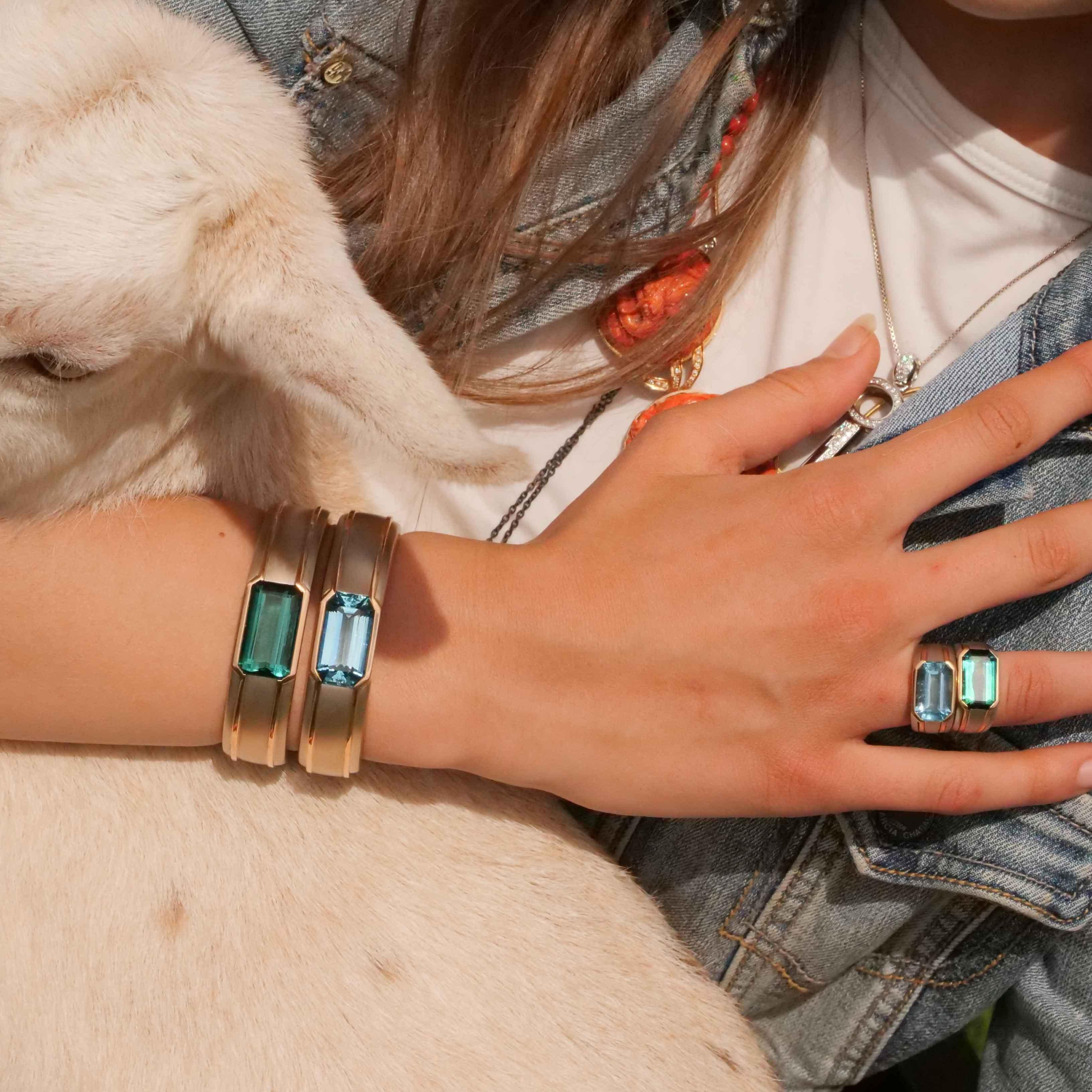 Hemmerle Munich Bracelet and Ring and 25 ct Santa Maria Color precious Aquamarin For Sale 4