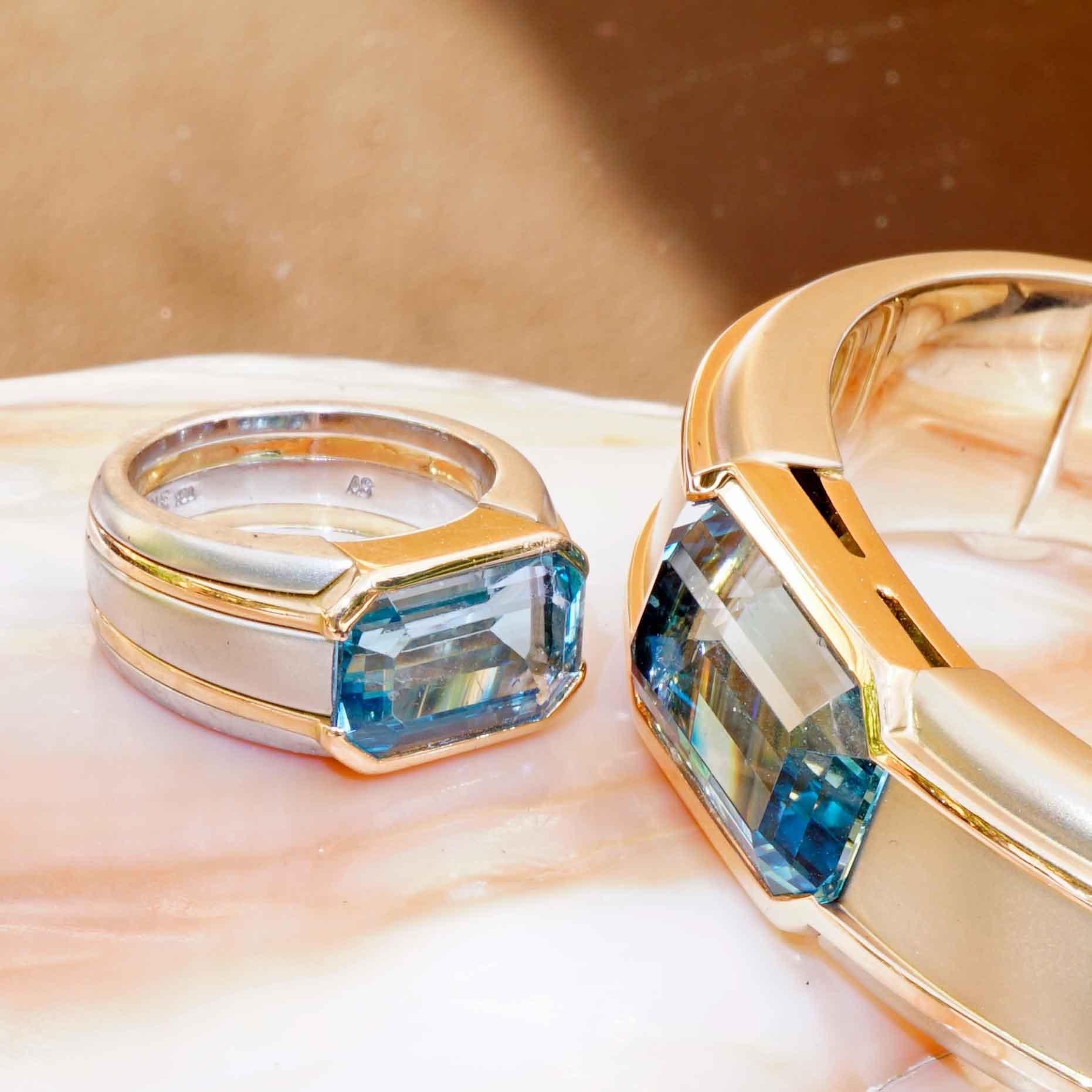 Hemmerle Munich Pulsera y Anillo y 25 ct Santa Maria Color precioso Aquamarin en venta 7