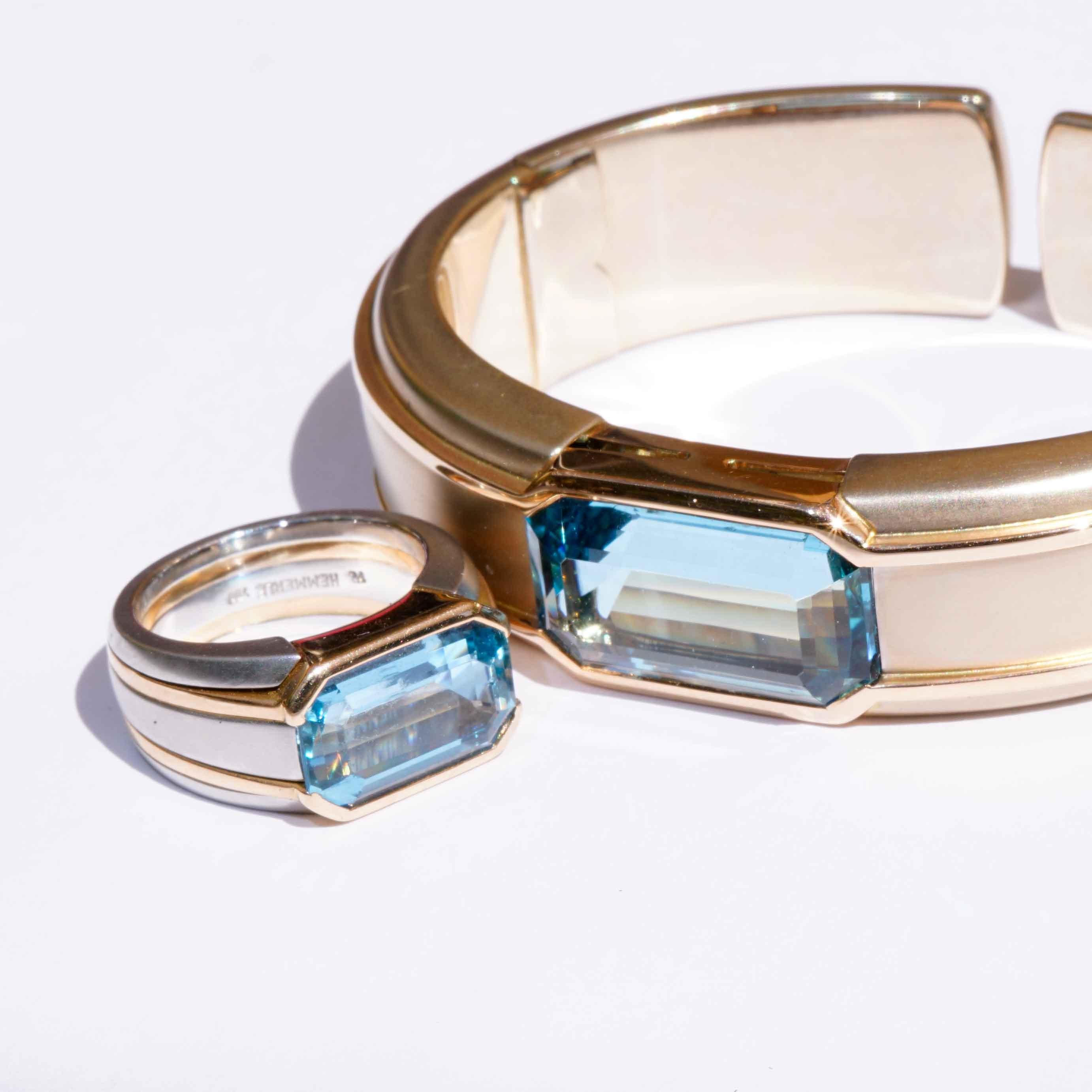 Hemmerle Munich Pulsera y Anillo y 25 ct Santa Maria Color precioso Aquamarin en venta 13