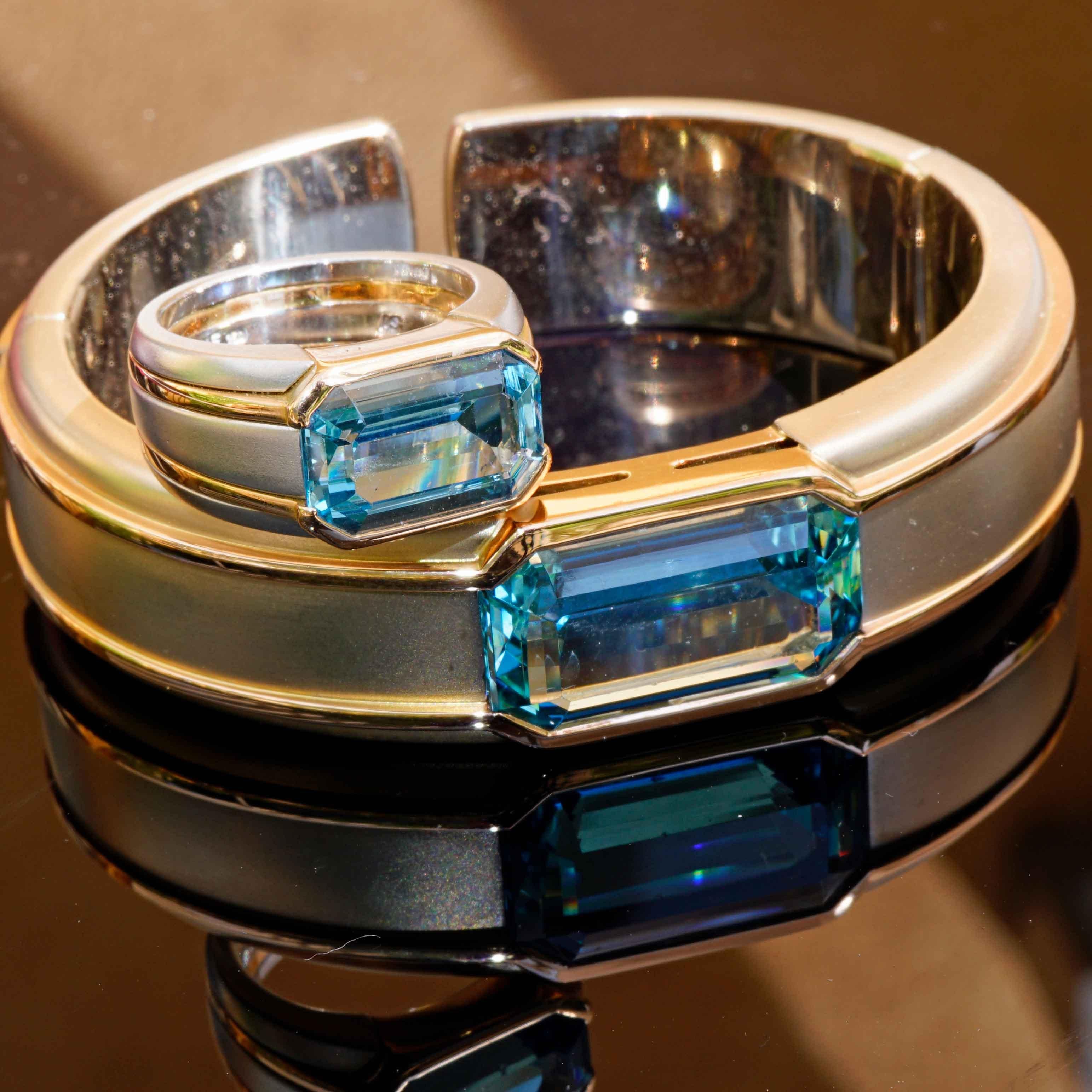 Hemmerle Munich Pulsera y Anillo y 25 ct Santa Maria Color precioso Aquamarin Moderno en venta