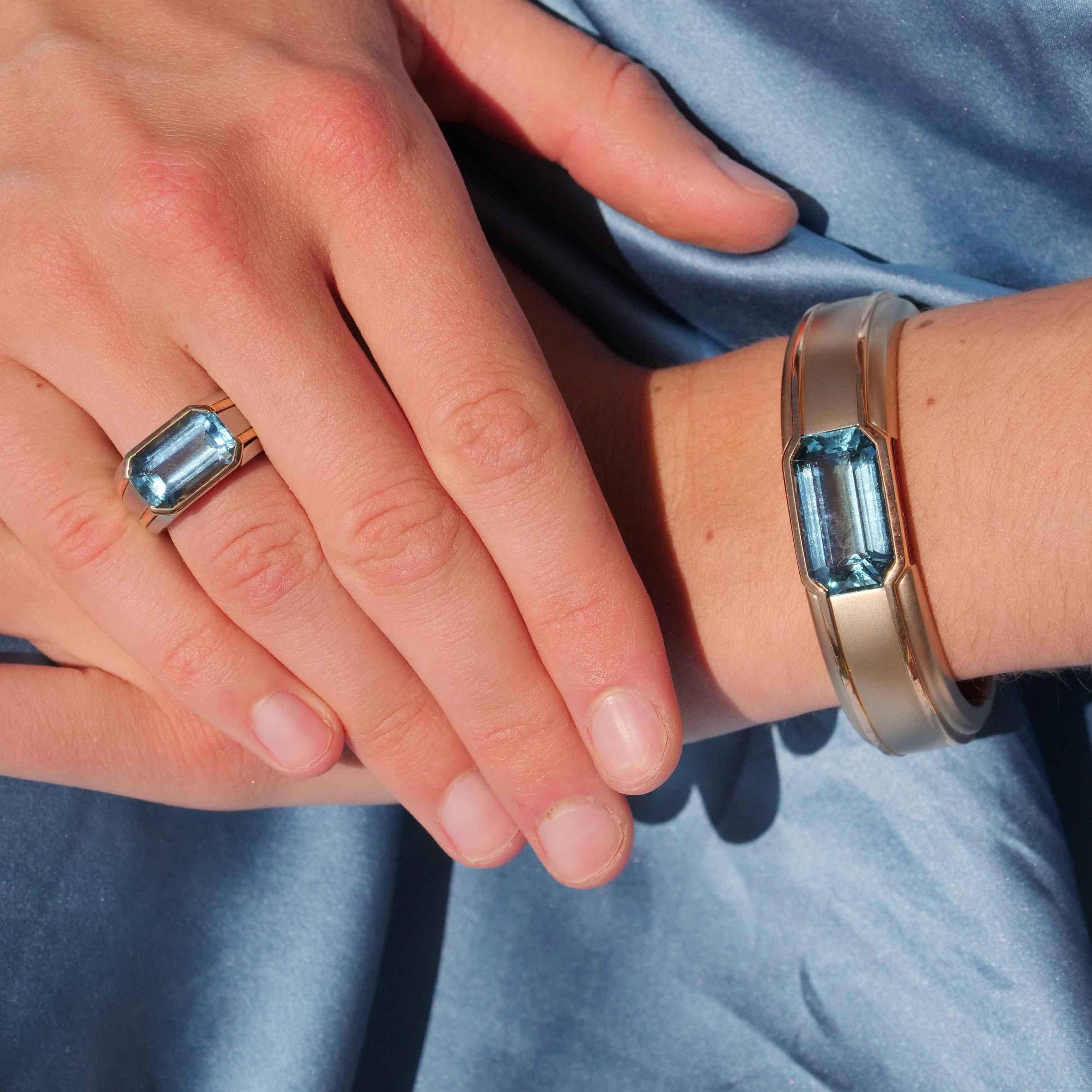 Hemmerle Munich Bracelet and Ring and 25 ct Santa Maria Color precious Aquamarin In Good Condition For Sale In Viena, Viena