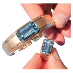 Bracelet et bague Hemmerle Munich et aigue-marine précieuse de couleur Santa Maria de 25 carats