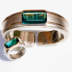 Hemmerle Munich Bracelet Bague Or Platine 21 et 6 ct de Tourmalines vertes et bleues