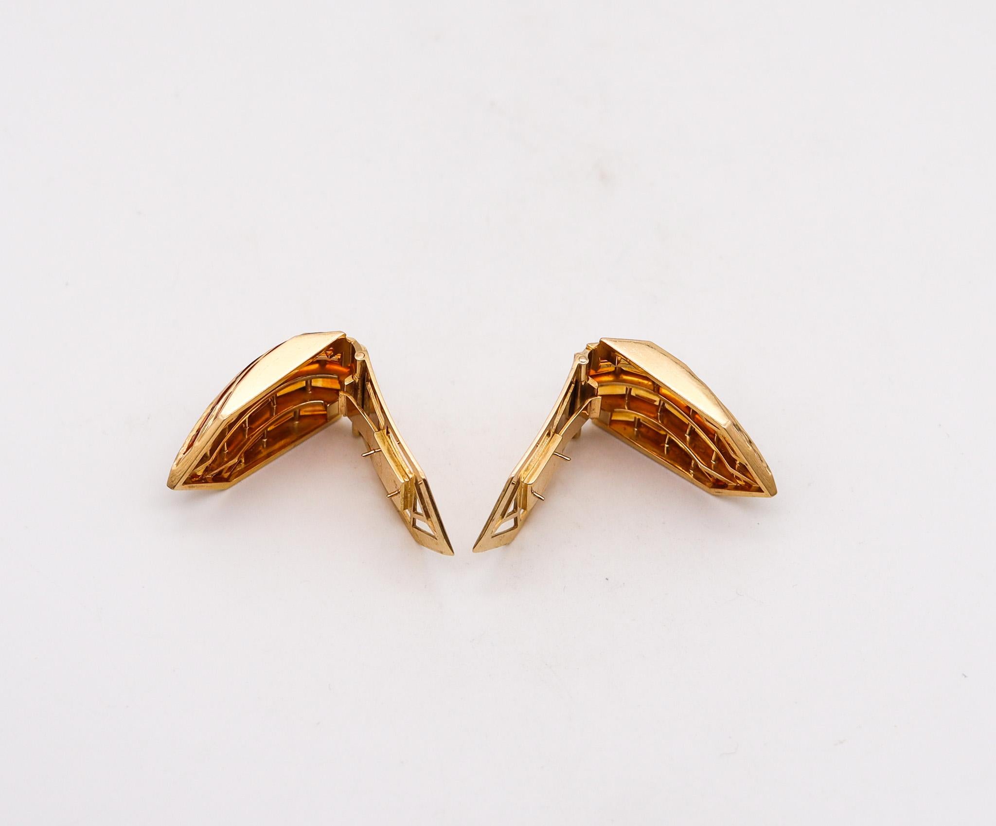 Hemmerle München Clips Ohrringe Broschen 18kt Gelbgold mit 38,50ctw Citrin (Modernistisch) im Angebot