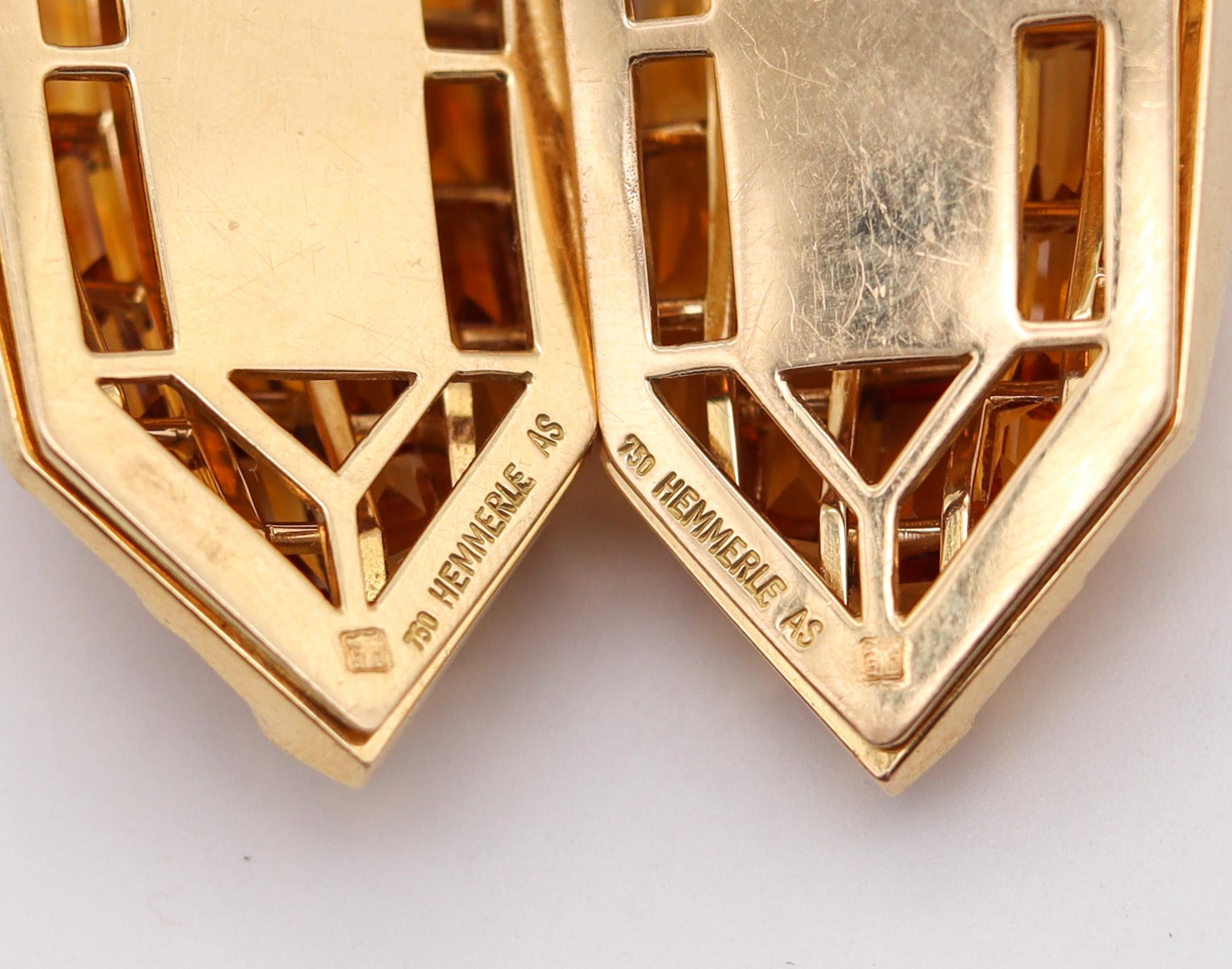 Hemmerle München Clips Ohrringe Broschen 18kt Gelbgold mit 38,50ctw Citrin (Kissenschliff) im Angebot