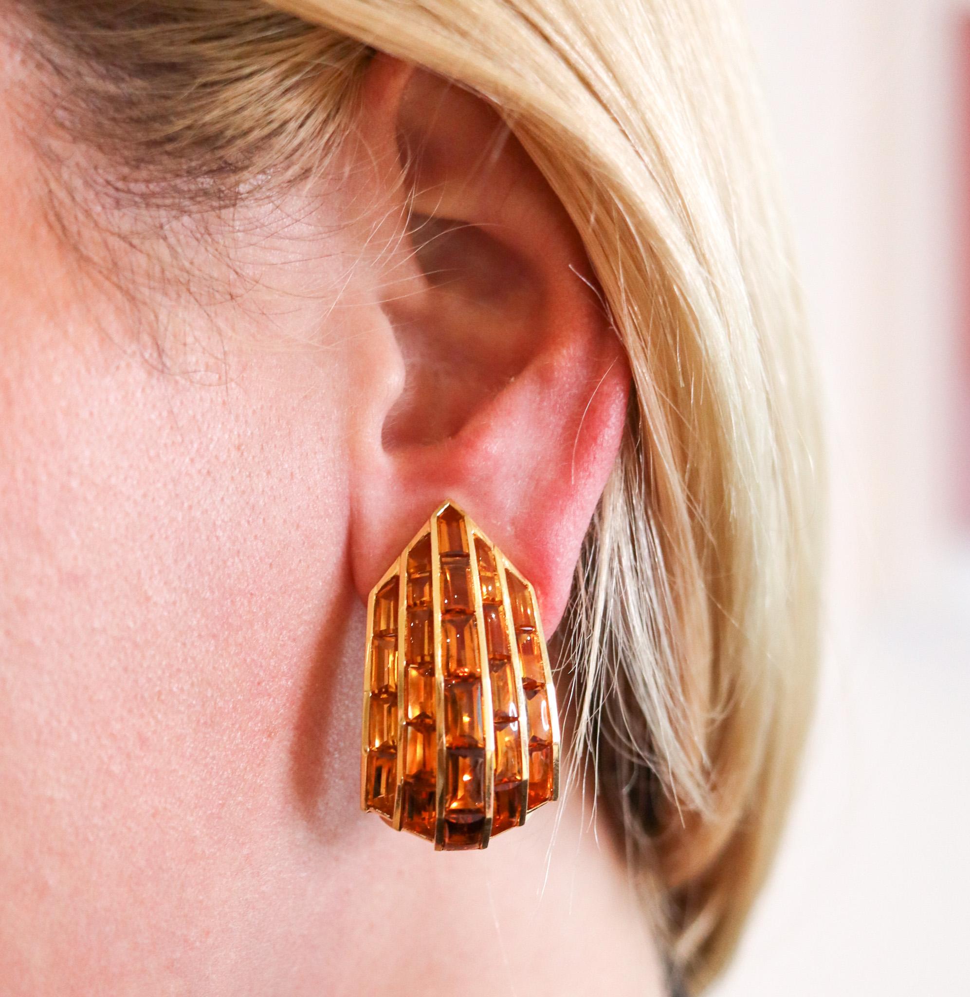 Hemmerle München Clips Ohrringe Broschen 18kt Gelbgold mit 38,50ctw Citrin im Angebot 1