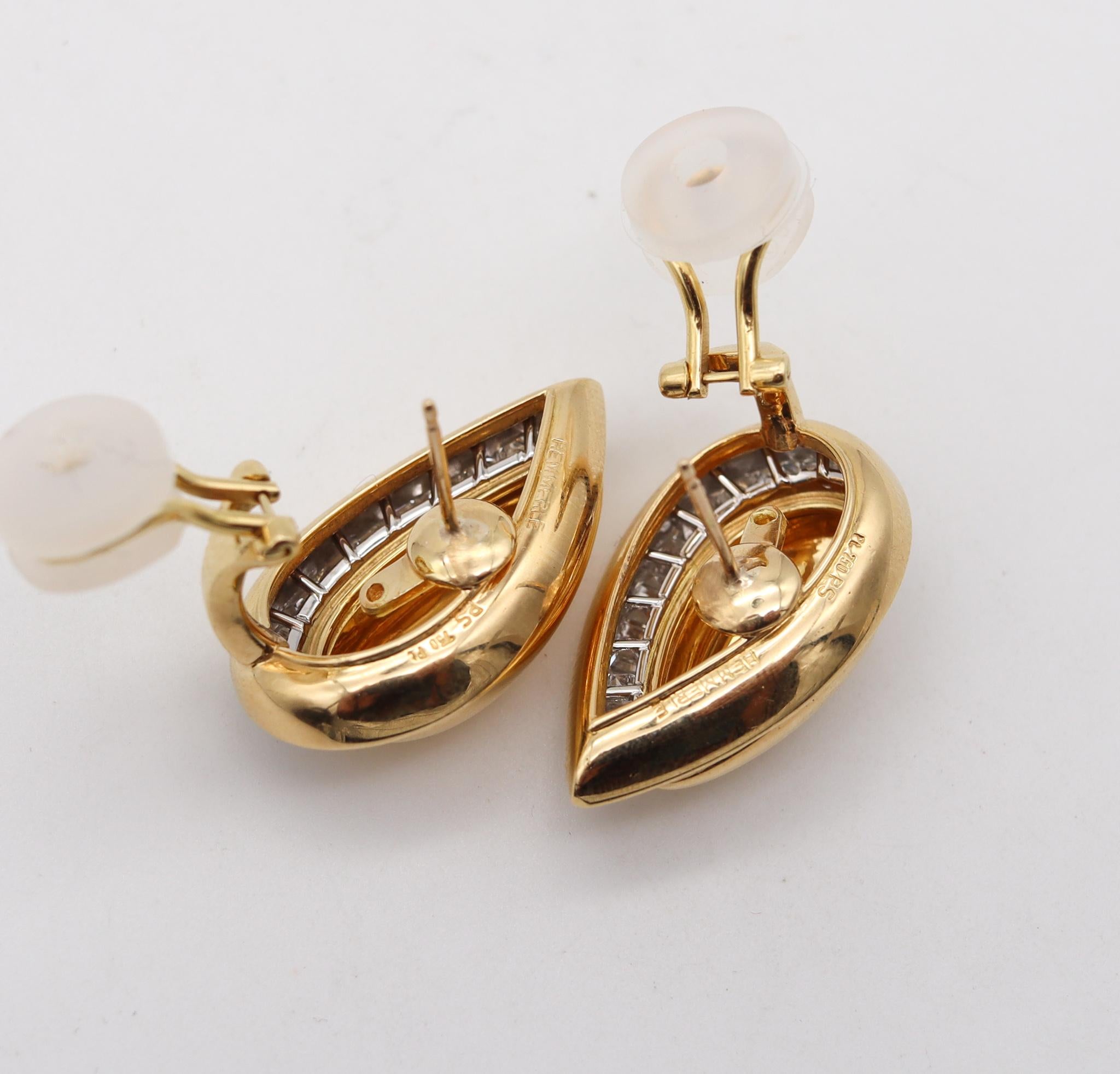 Hemmerle Münchener Clips-Ohrringe aus 18 Karat Gold und Platin mit 3,12 Karat Diamanten (Französischer Schliff) im Angebot
