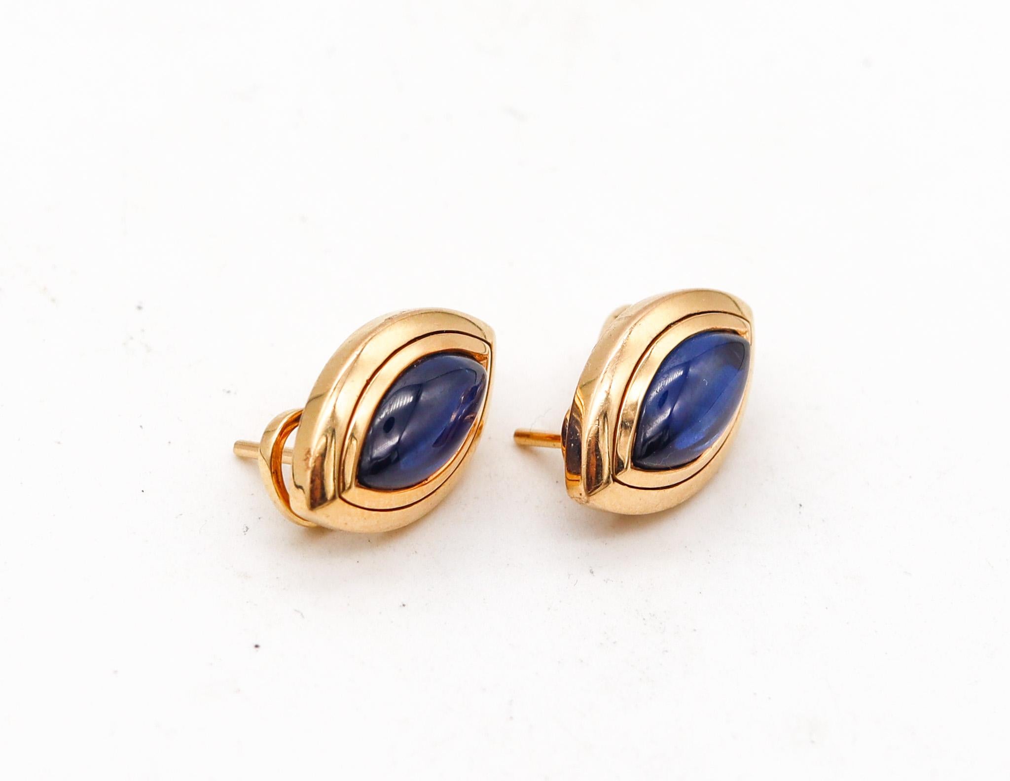 Modernist Hemmerle Munich Clips On Earrings In 18Kt Yellow Gold With 9.62 Ctw In Sapphires For Sale