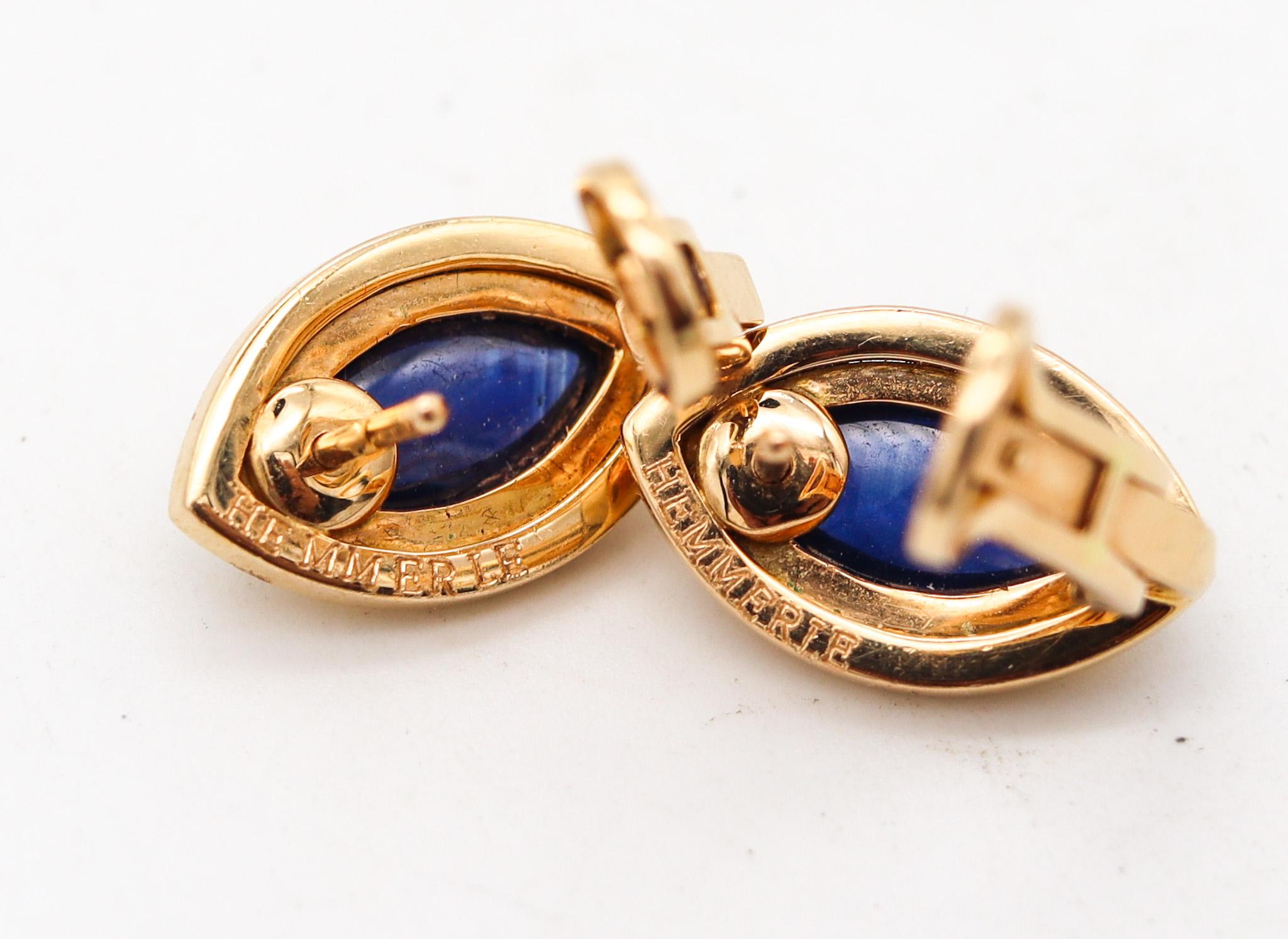 Hemmerle Munich Clips On Earrings In 18Kt Yellow Gold With 9.62 Ctw In Sapphires In Excellent Condition For Sale In Miami, FL