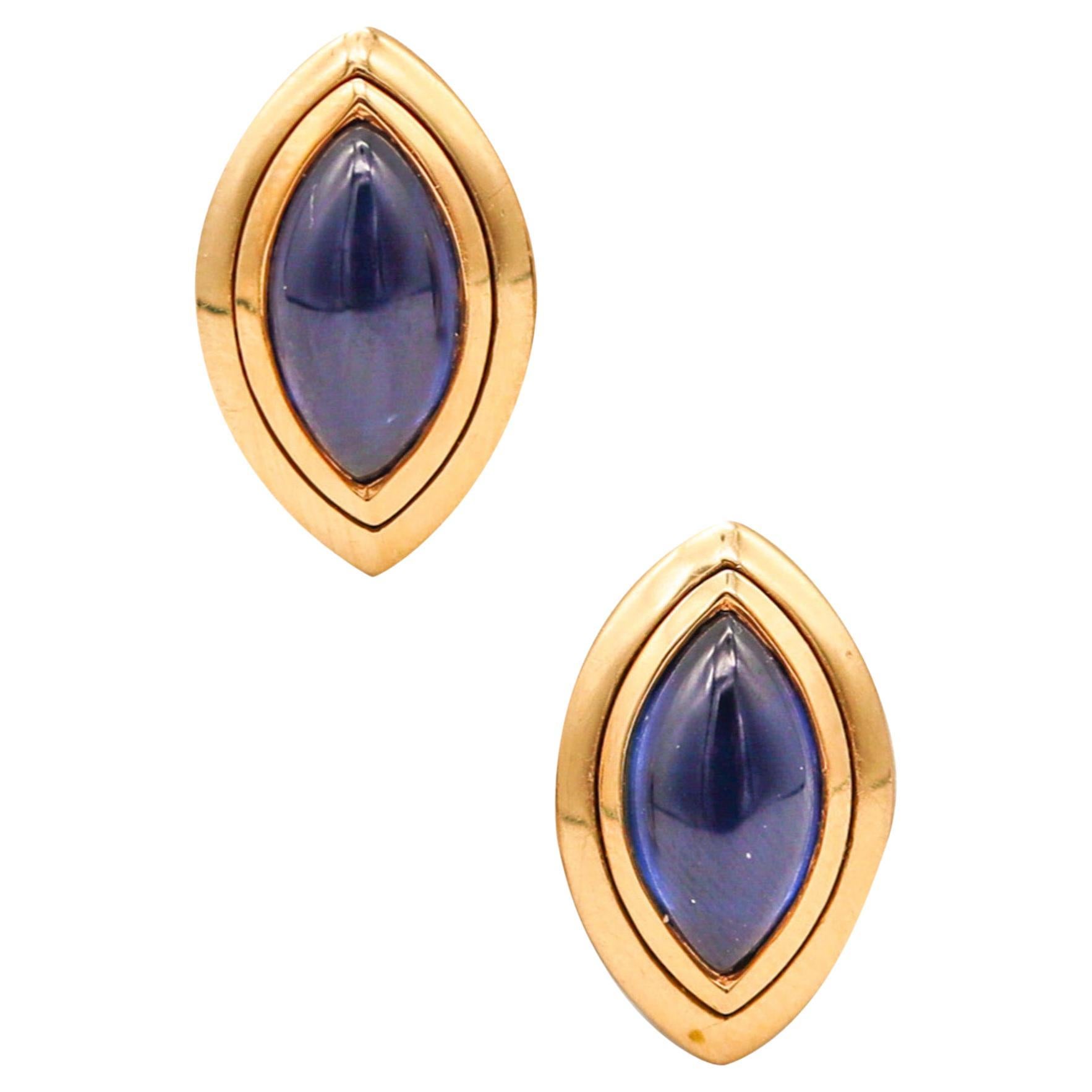 Hemmerle Munich Clips On Earrings In 18Kt Yellow Gold With 9.62 Ctw In Sapphires For Sale