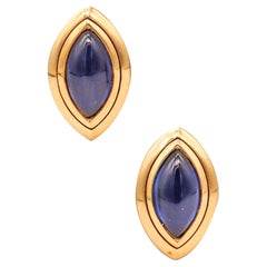 Boucles d'oreilles Clips en or jaune 18Kt avec 9.62 ctw de saphirs