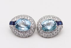 Hemmerle Munich Boucles d'oreilles en platine avec aigues-marines, diamants et saphirs 30,58 carats