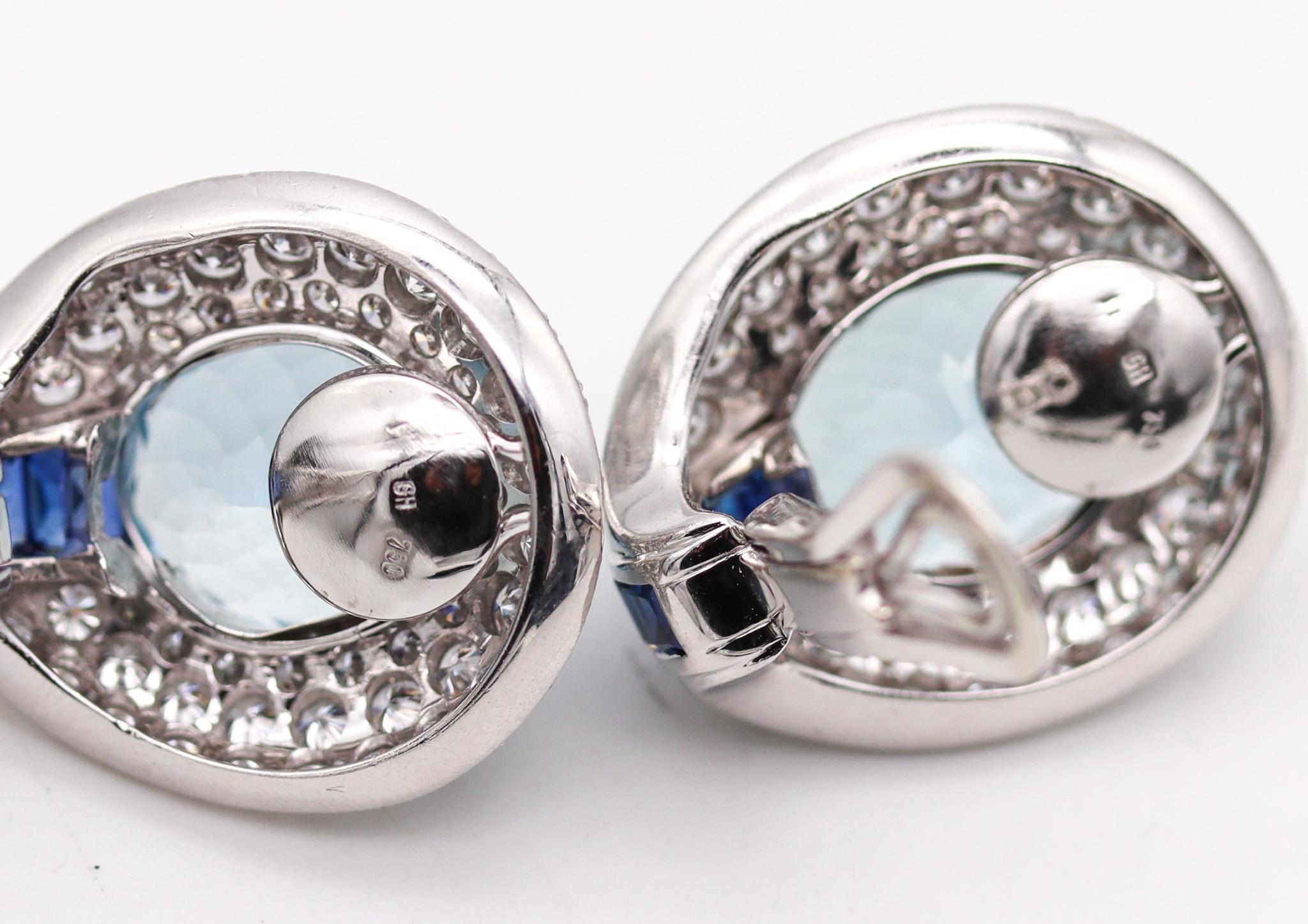 Hemmerle Munich Platinum Earrings With 30.58 Ctw Aquamarines Diamonds Sapphires For Sale 1