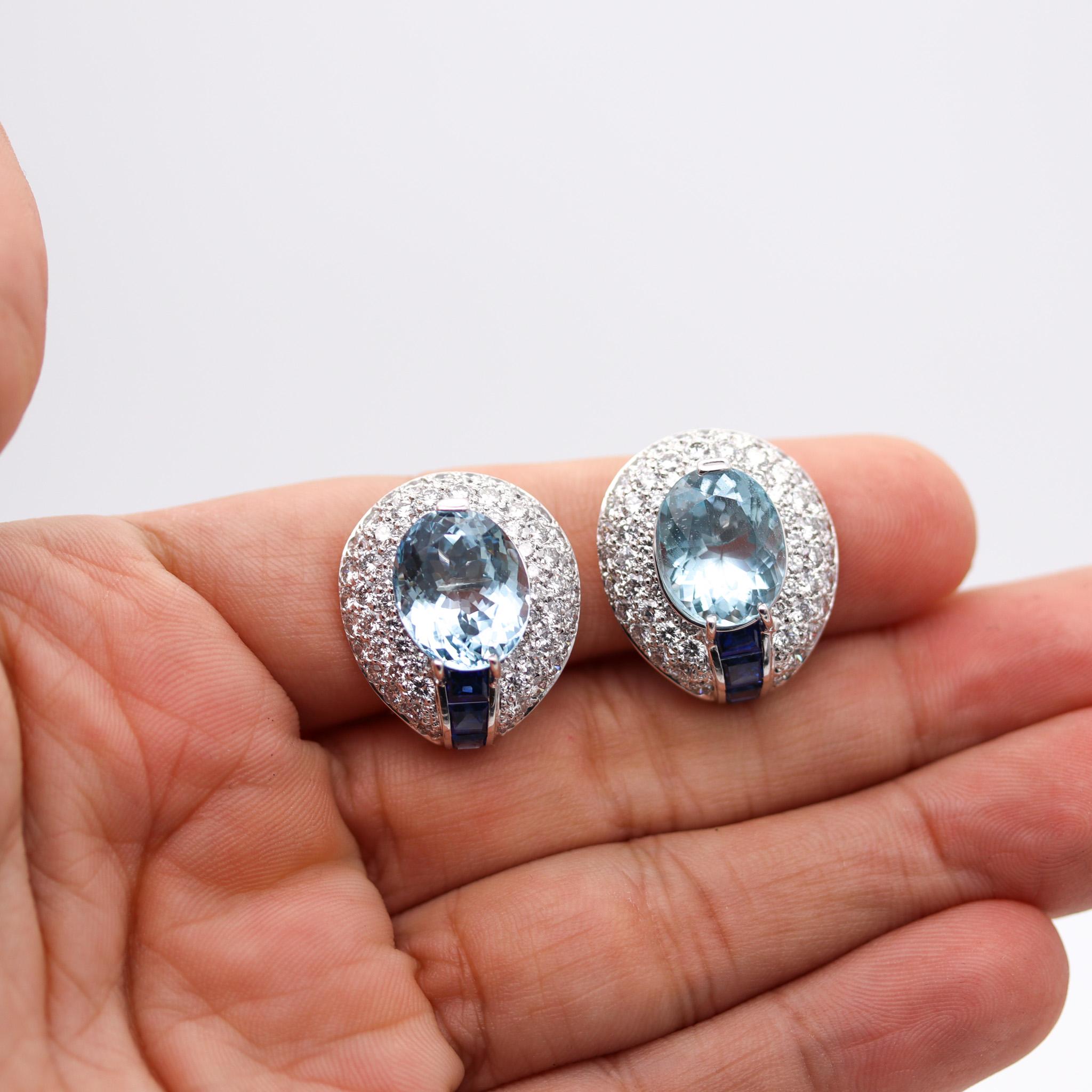 Hemmerle Munich Platinum Earrings With 30.58 Ctw Aquamarines Diamonds Sapphires For Sale 2