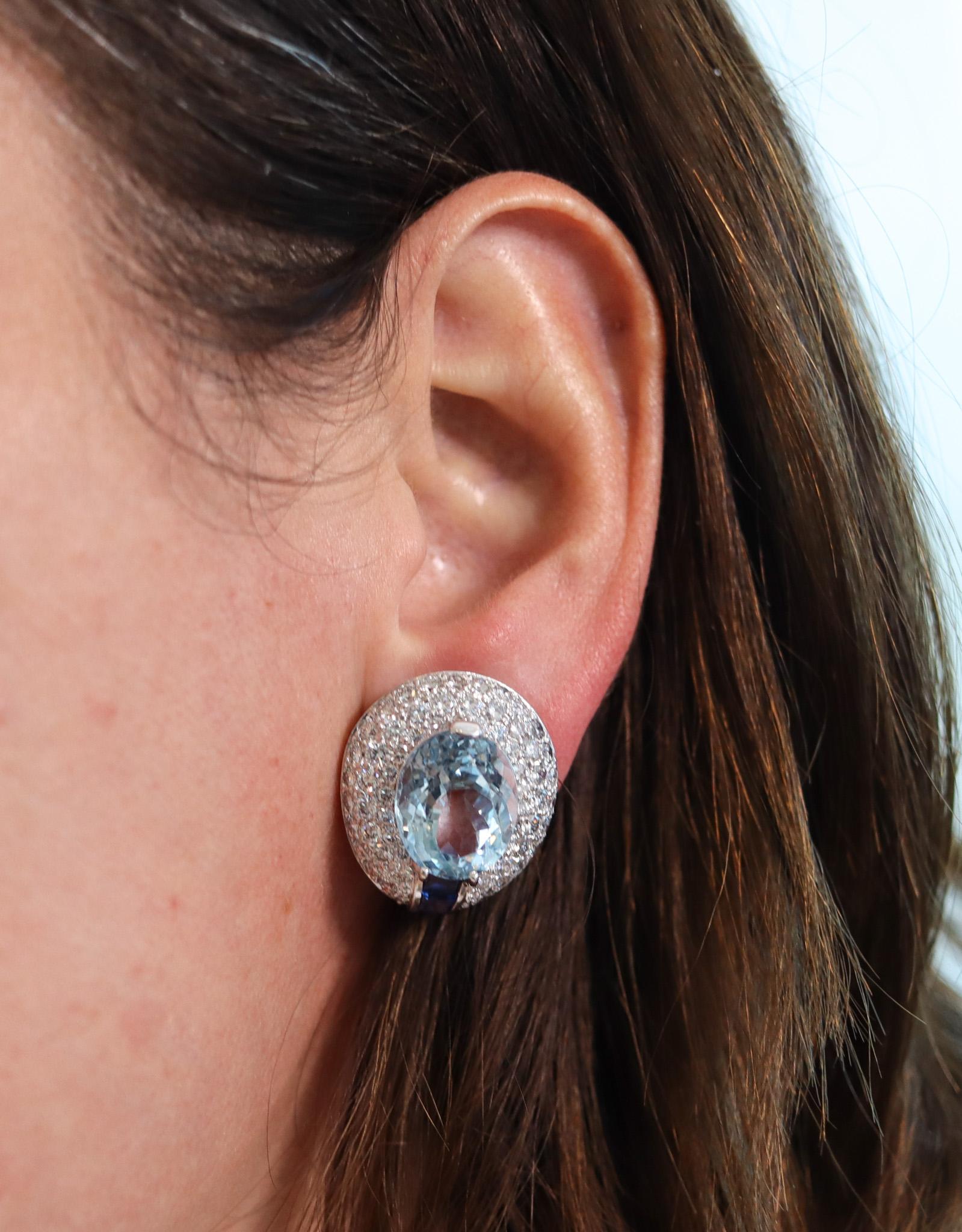 Hemmerle Munich Platinum Earrings With 30.58 Ctw Aquamarines Diamonds Sapphires For Sale 3