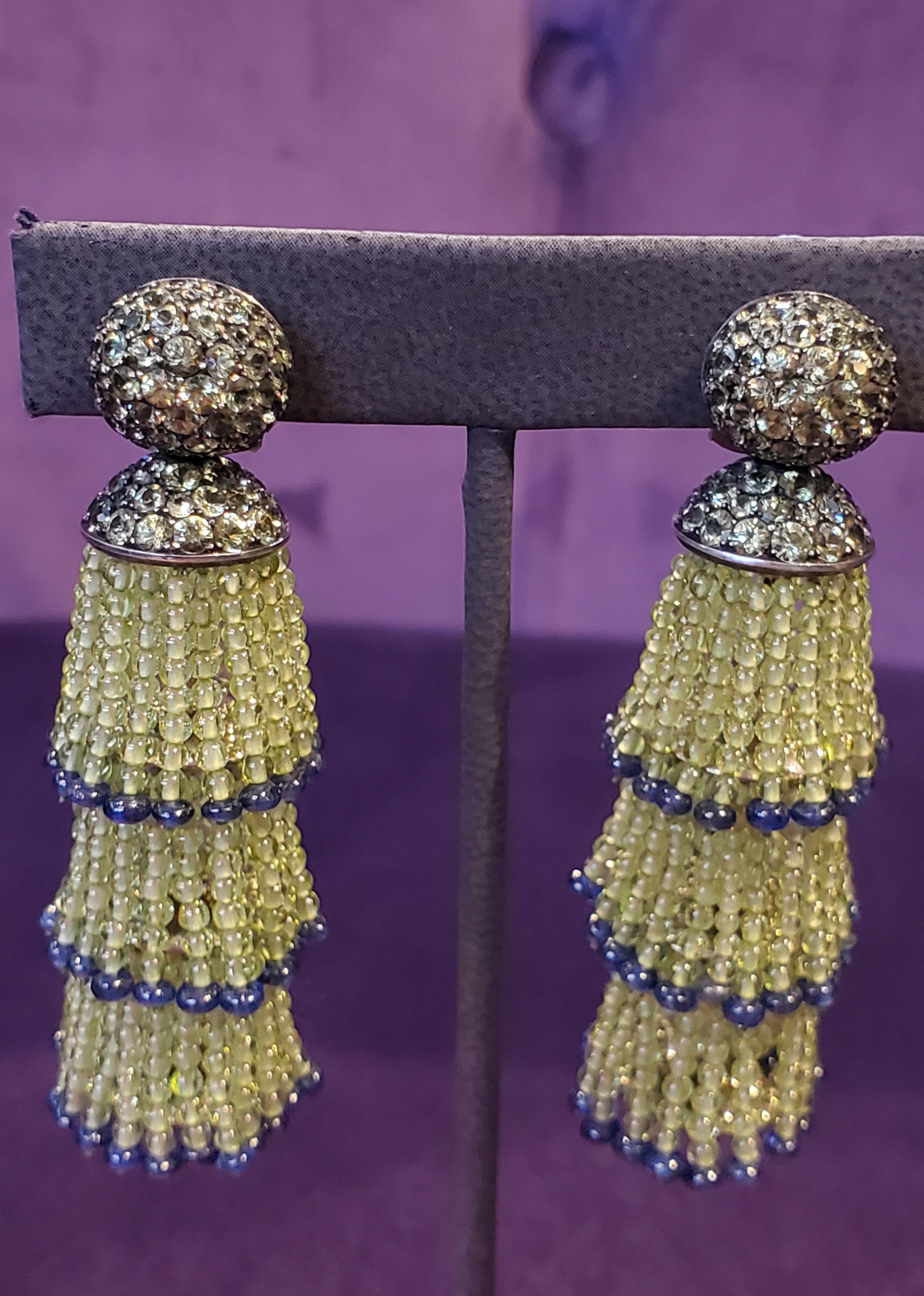 Hemmerle Peridot & Sapphire Tassel Earrings  1