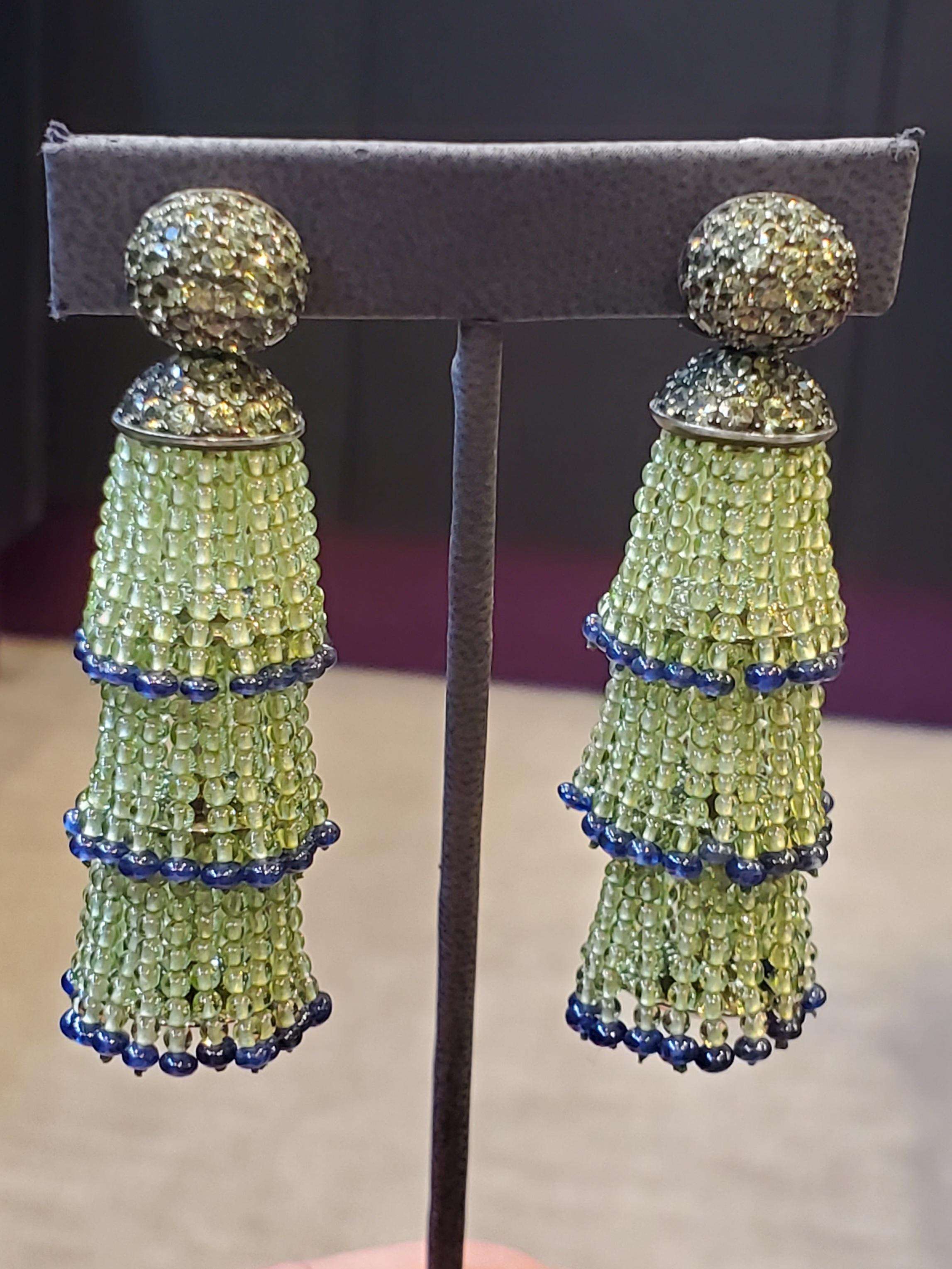 Hemmerle Peridot & Sapphire Tassel Earrings  2