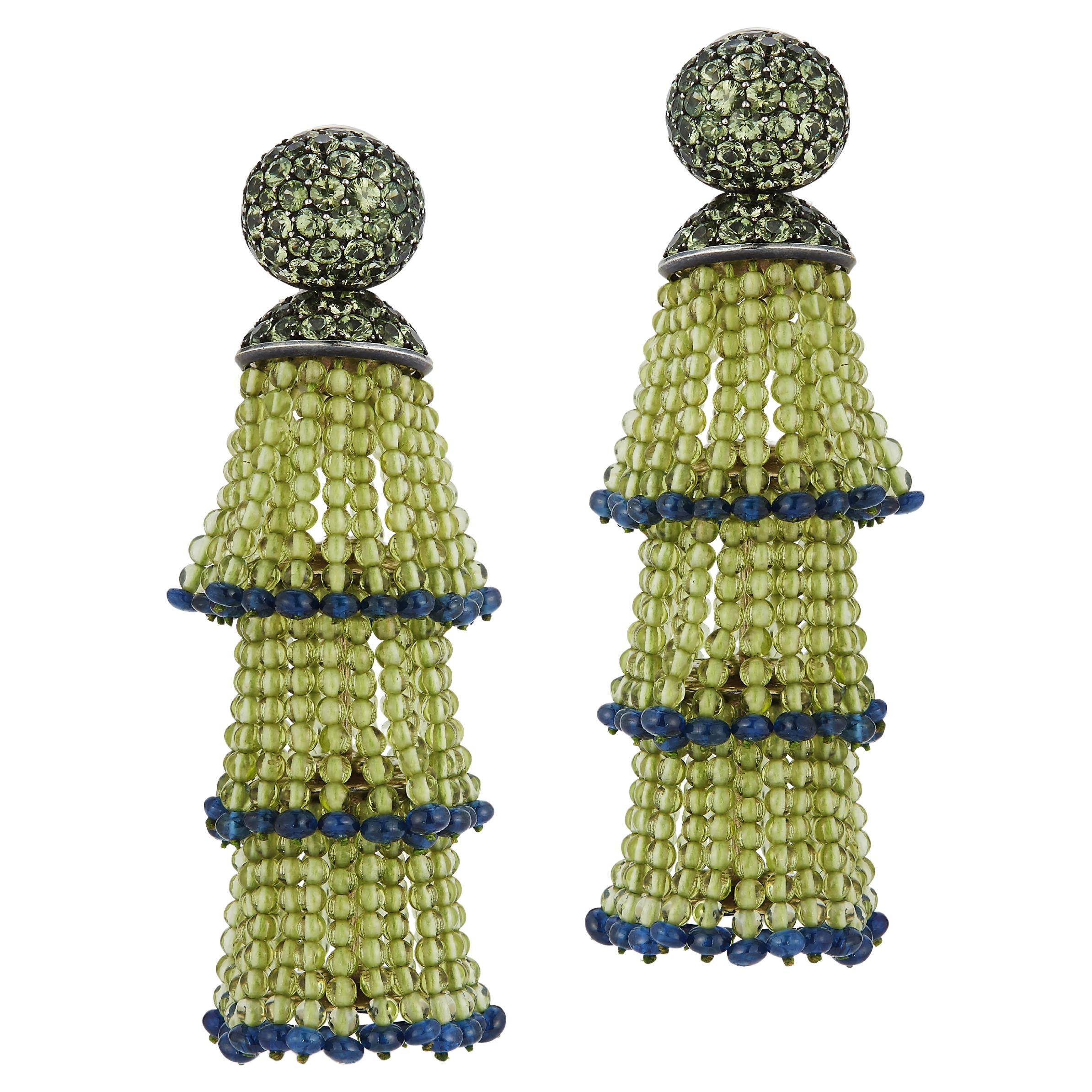 Hemmerle Peridot & Sapphire Tassel Earrings 