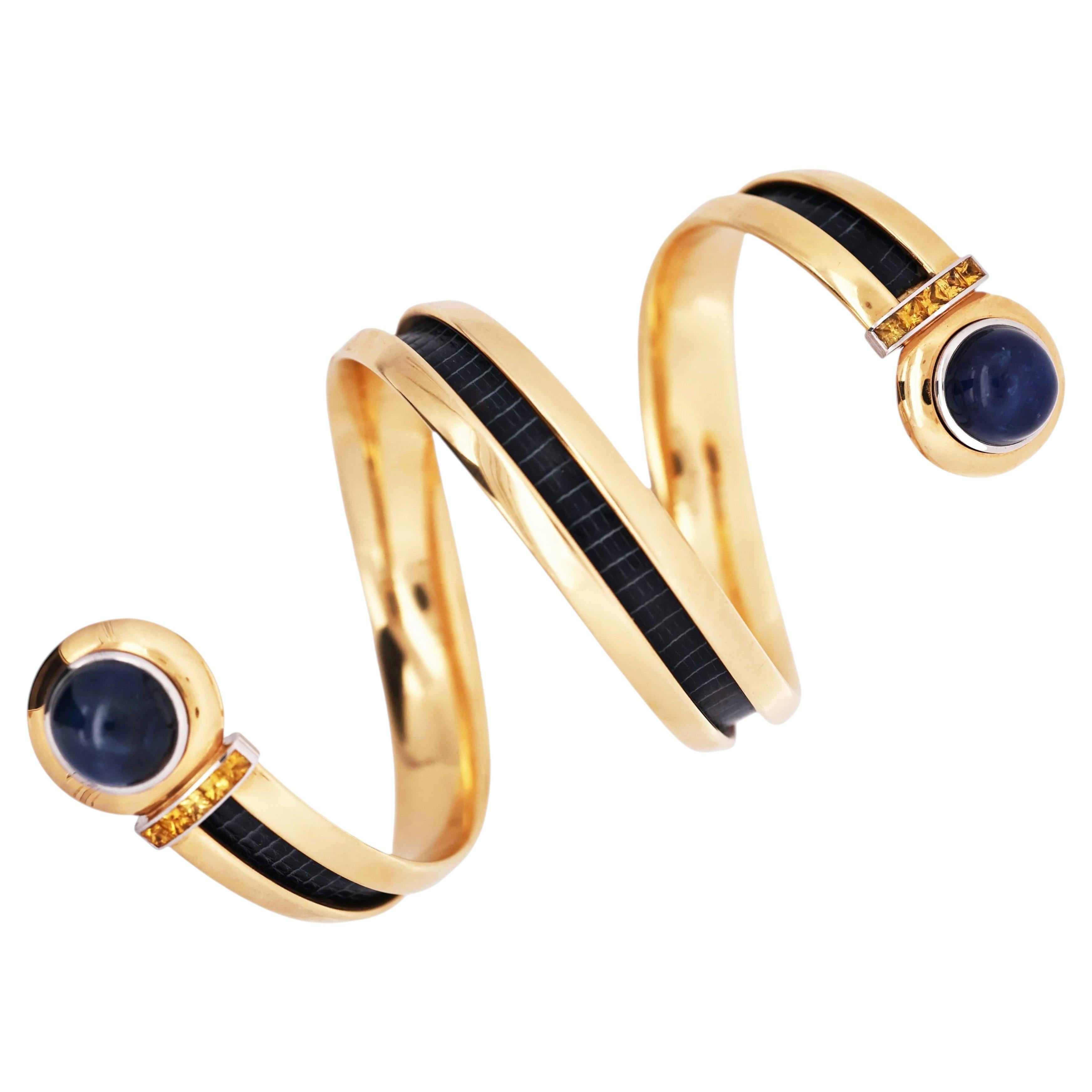 Hemmerle, Pulsera de cuero con zafiro de oro de 18 quilates y platino en venta