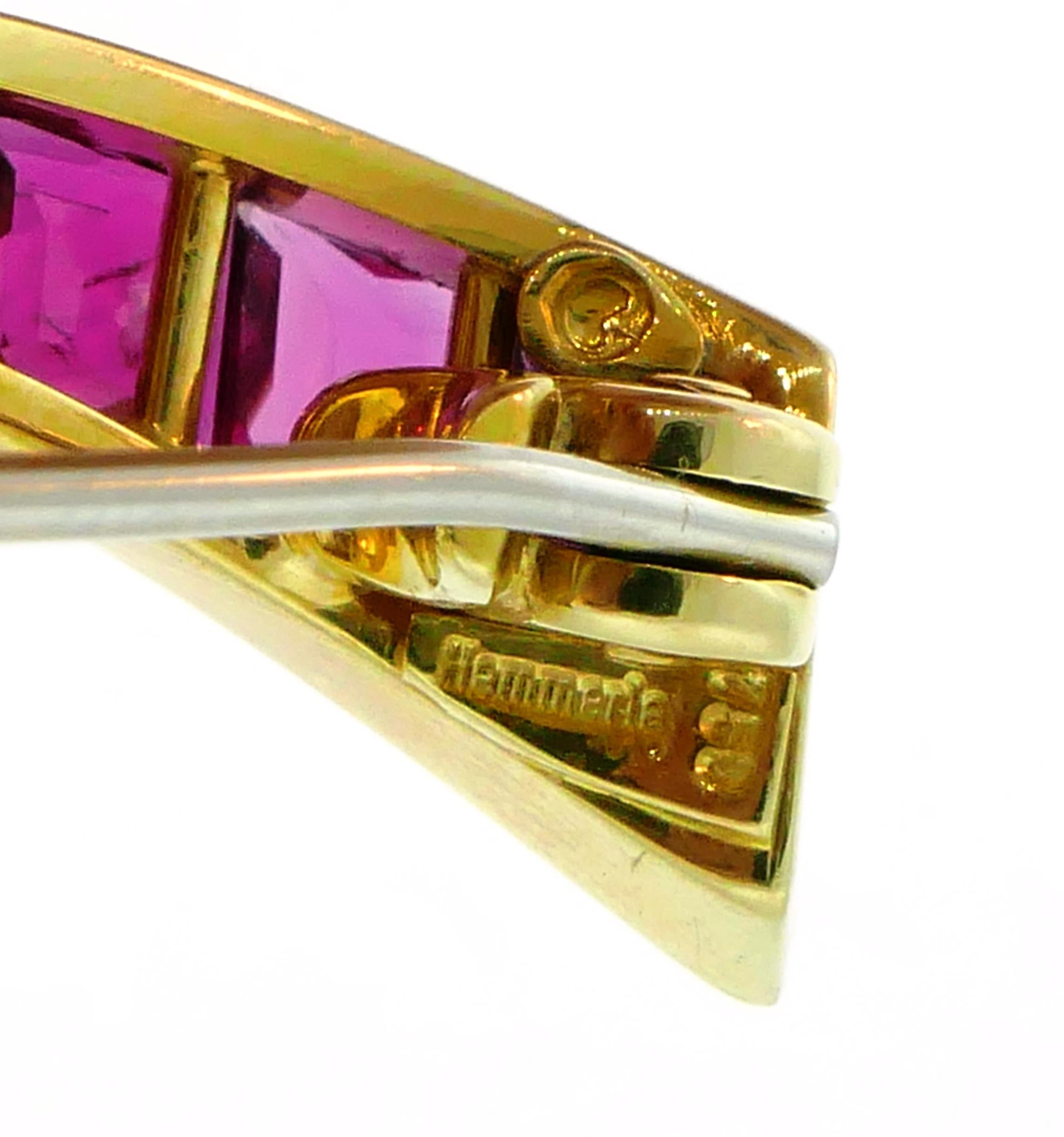 Hemmerle Rubin Smaragd Gold Kleeblatt Clip Pin Brosche im Zustand „Hervorragend“ im Angebot in Beverly Hills, CA