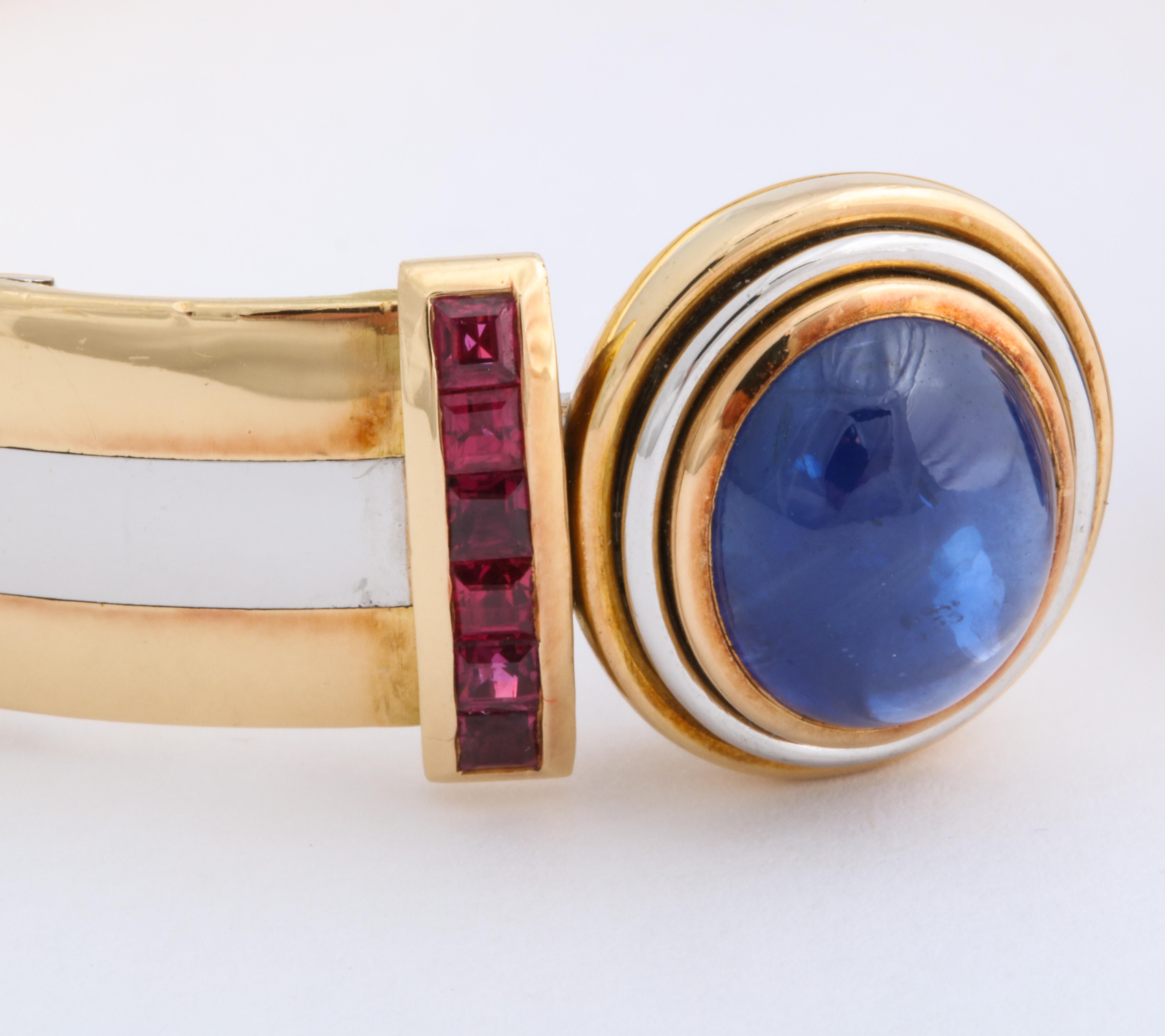 Hemmerle Sapphire, Ruby, Platinum and 18 Karat Yellow Gold Bangle Bracelet In Good Condition For Sale In New York, NY
