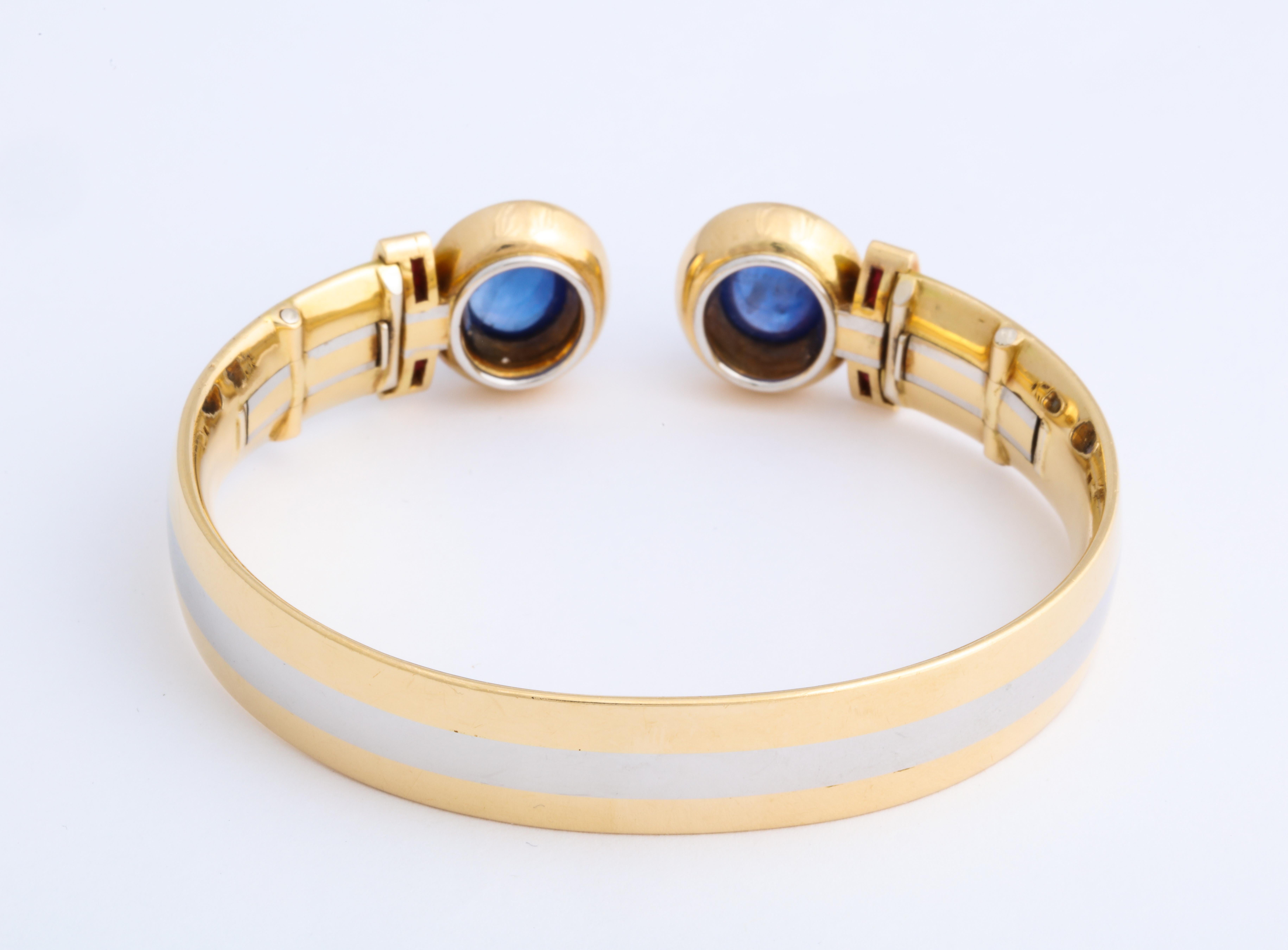 Women's or Men's Hemmerle Sapphire, Ruby, Platinum and 18 Karat Yellow Gold Bangle Bracelet For Sale