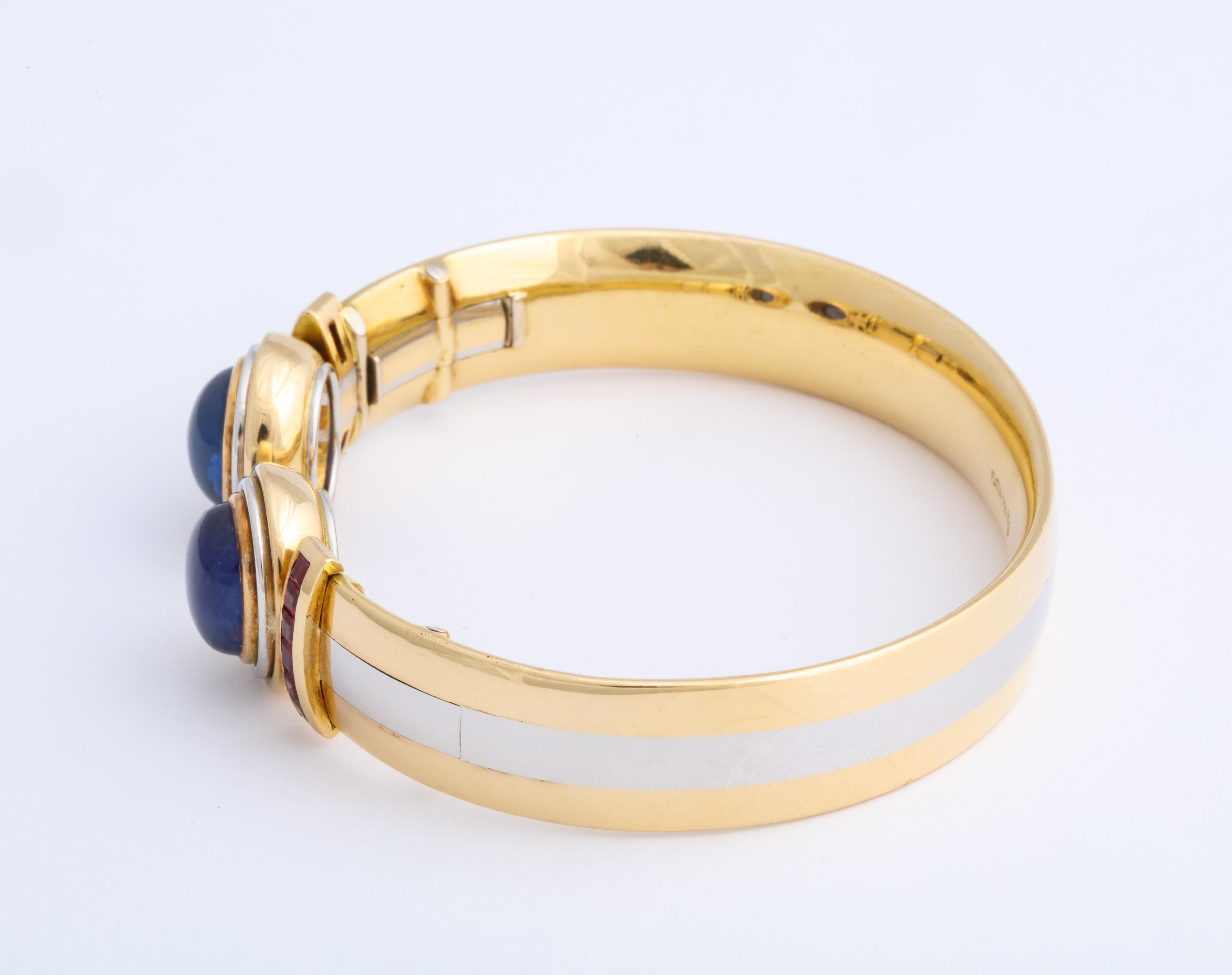 Hemmerle Sapphire, Ruby, Platinum and 18 Karat Yellow Gold Bangle Bracelet For Sale 1