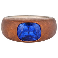 Hemmerle Vintage Untreated Cushion Sapphire Gold and Copper Gypsy Ring