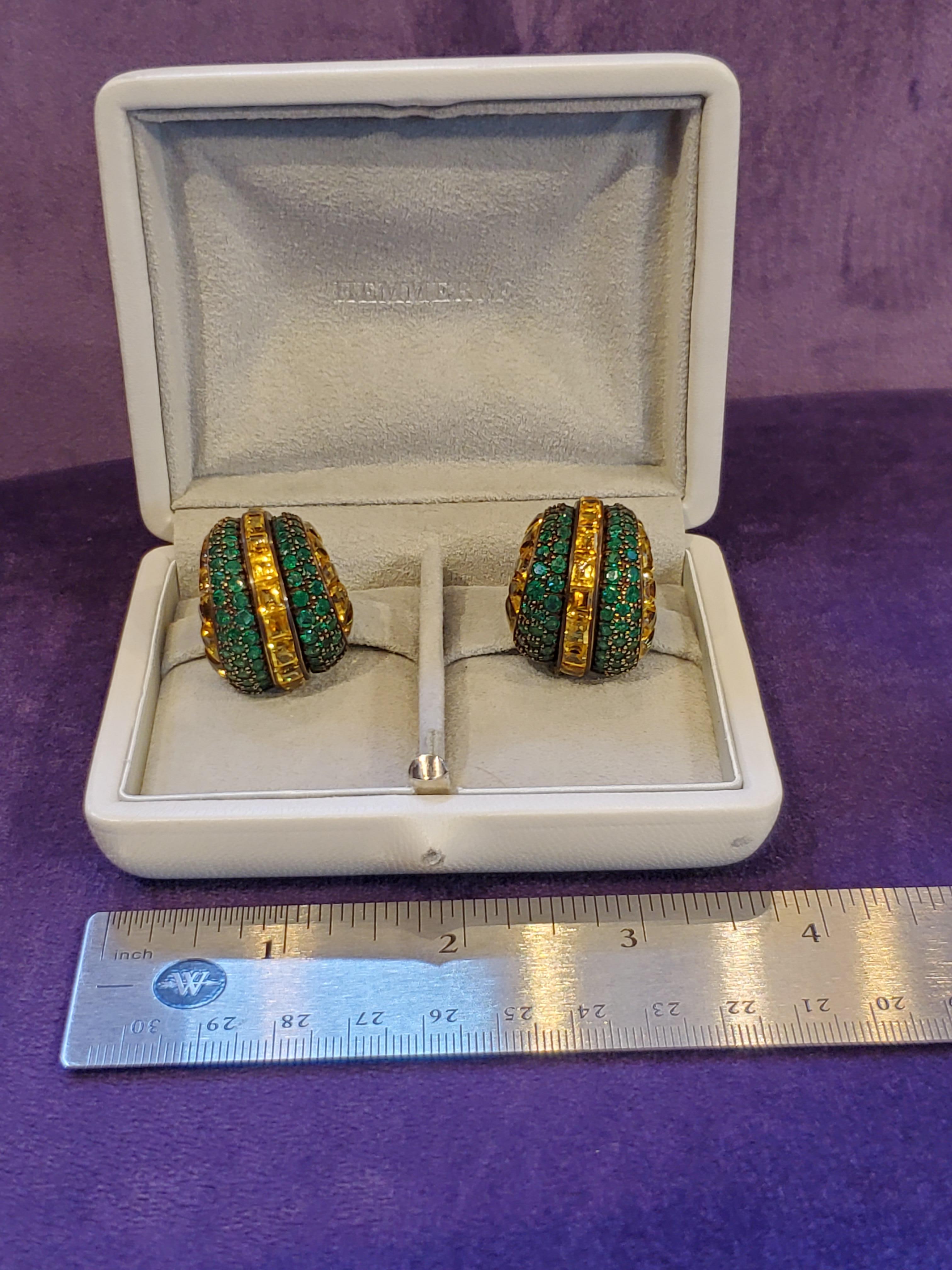 Hemmerle Yellow Sapphire and Emerald Earrings For Sale 11