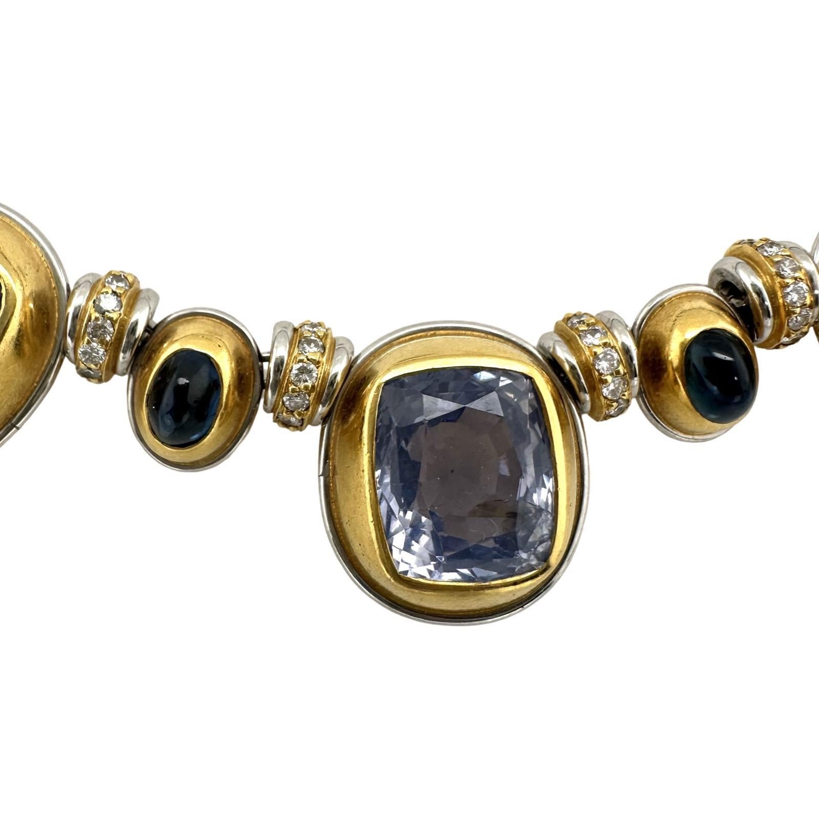 Hemmerlee Sapphire and Diamond Necklace in Gold and Platinum In Good Condition For Sale In Miami, FL