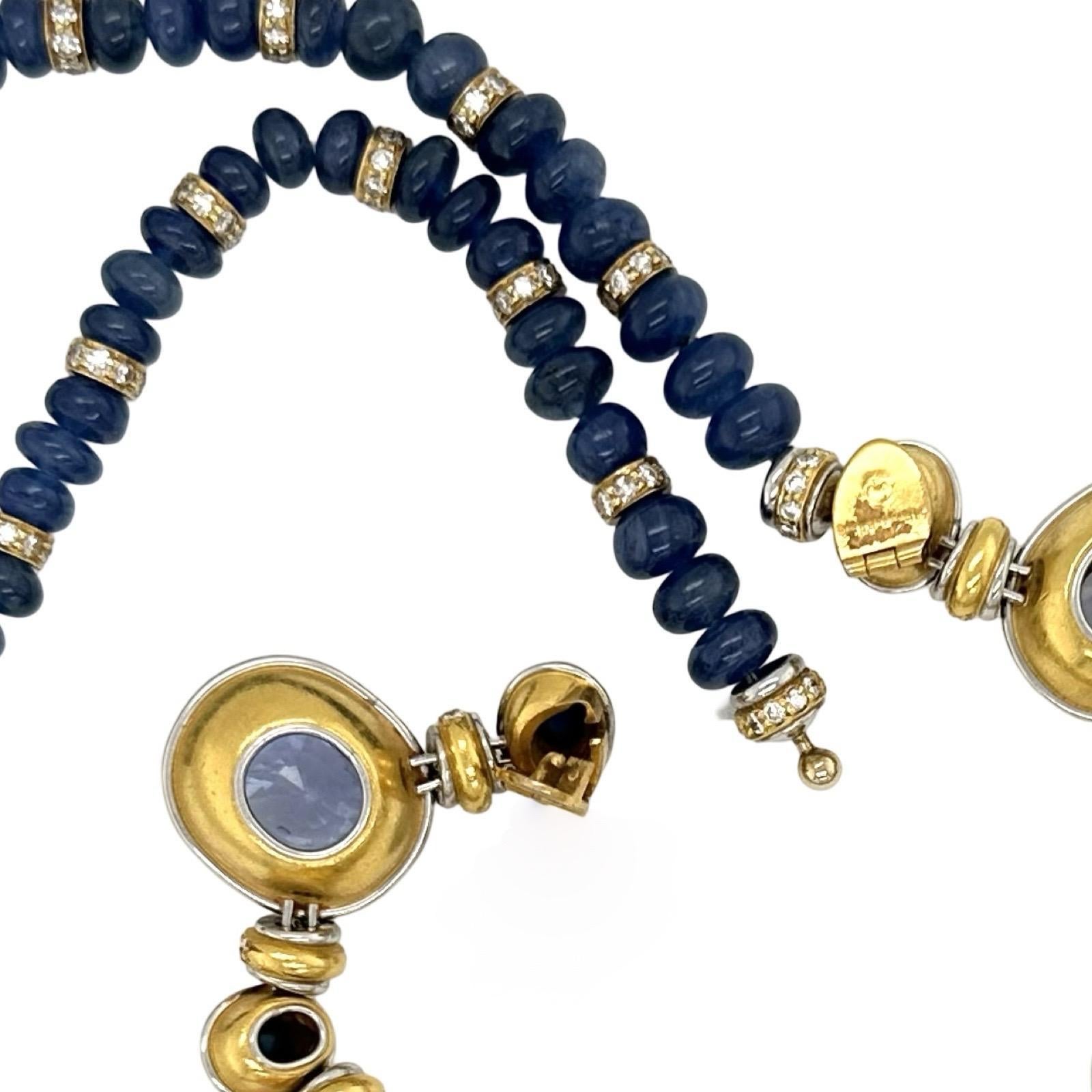 Women's or Men's Hemmerlee Sapphire and Diamond Necklace in Gold and Platinum For Sale