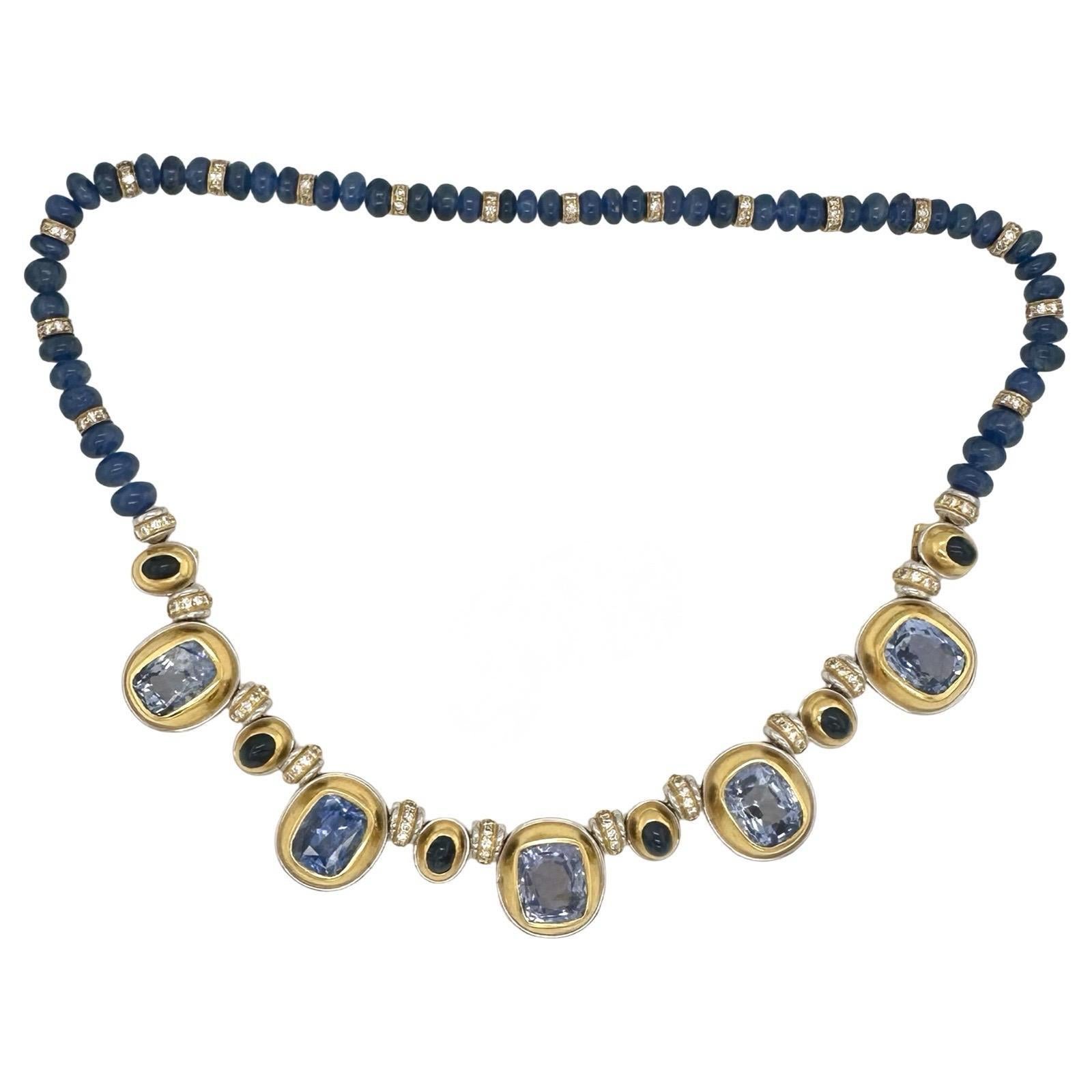 Hemmerlee Sapphire and Diamond Necklace in Gold and Platinum For Sale 1