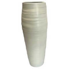 Hemp Color Tall Cylinder Shaped Ceramic Vase, Italy, Contemporary
