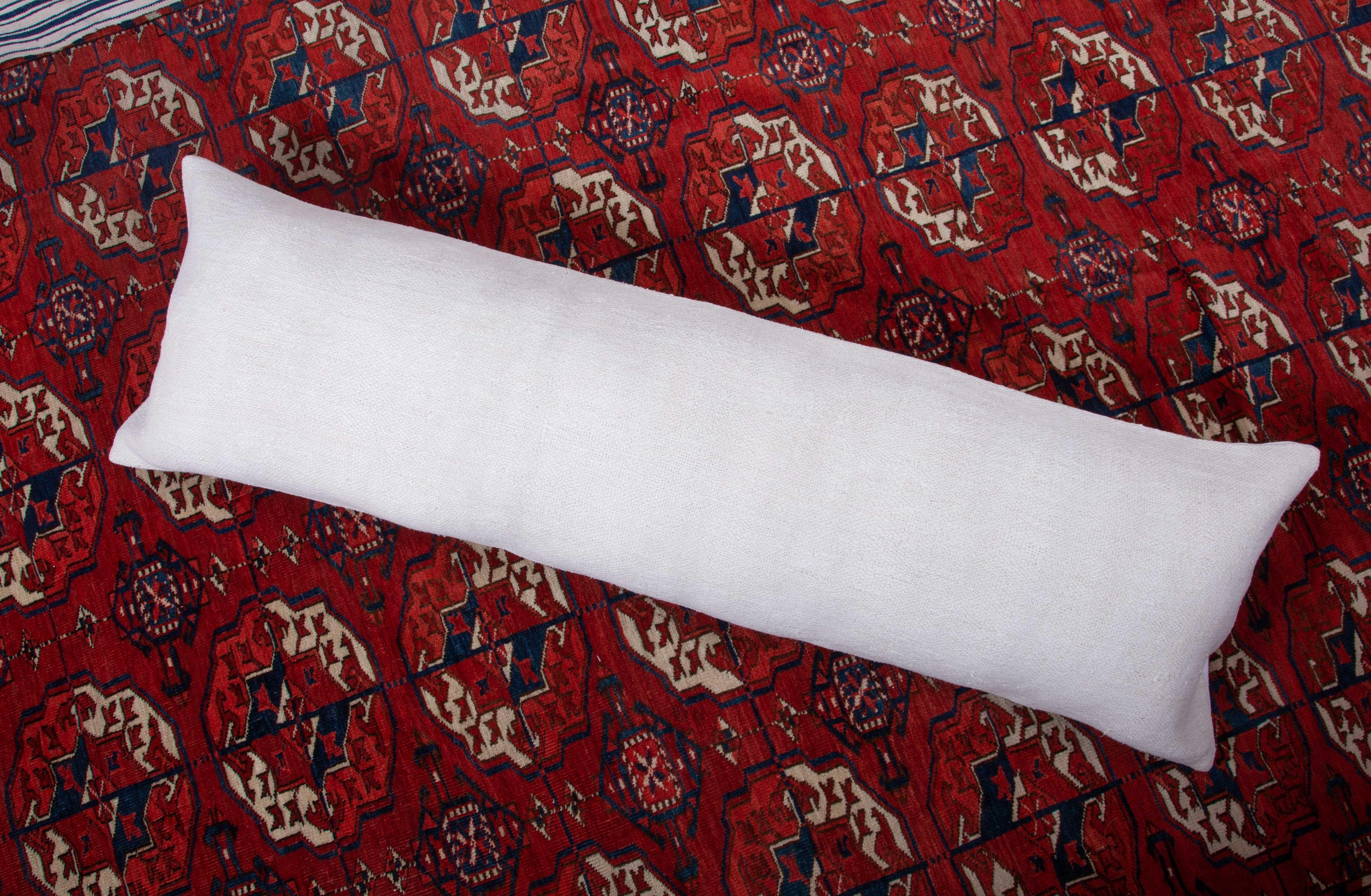 Hand-Woven Hemp Lumbar Pillow Case made from a Mid-20th Century Turkish Hemp Kilim
