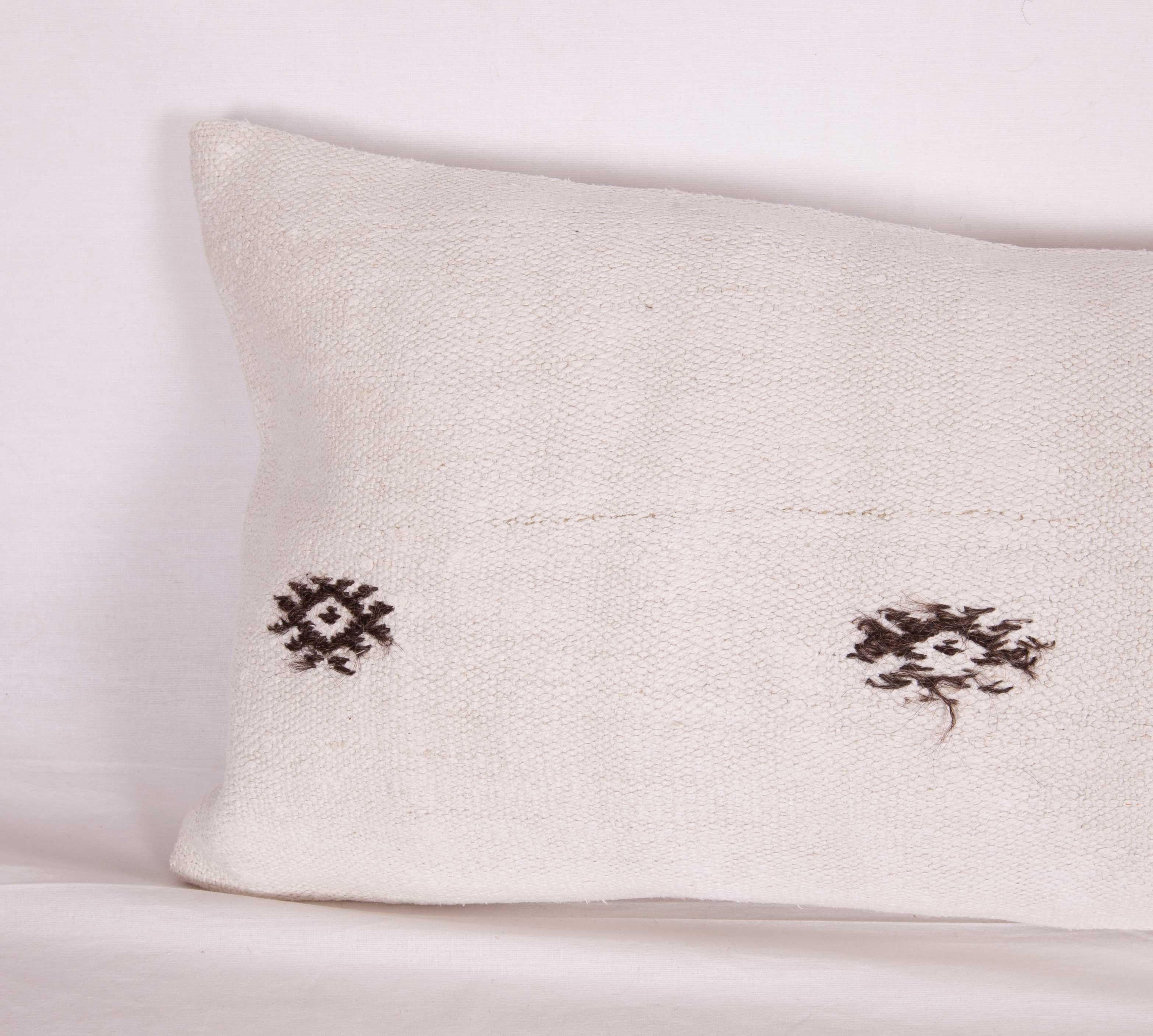 Hand-Woven Hemp Lumbar Pillow Case Made from a Mid-20th Century Turkish Hemp Kilim