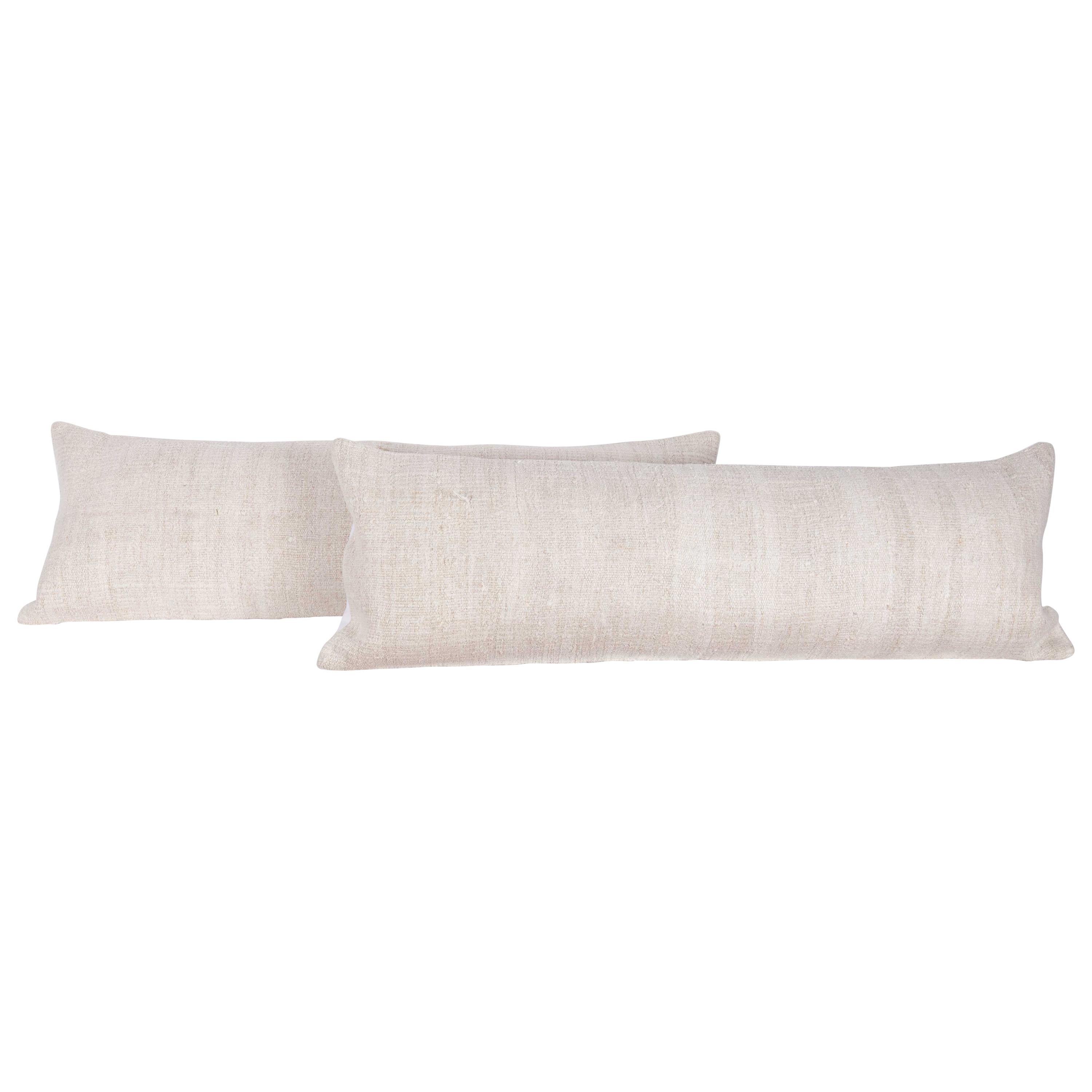 Hemp Lumbar Pillow Cases Made from a Mid-20th Century Turkish Hemp Kilim