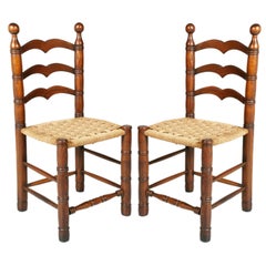 Hemp Rope and Oak Brutalist Chairs by Charles Dudouyt, 1940s, Set of 2