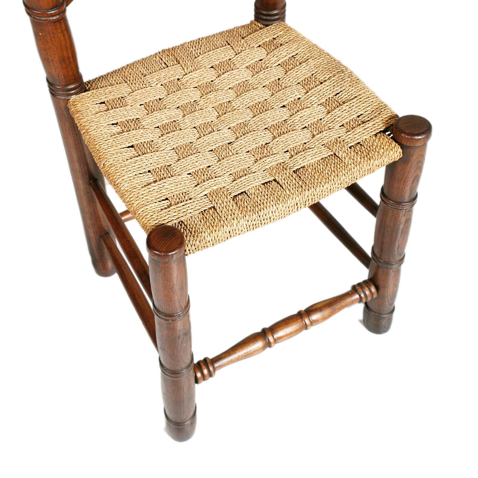 Brutalistische Stühle mit Saum aus Seil und Eiche von Charles Dudouyt, 1940er Jahre, 2er-Set im Angebot 1